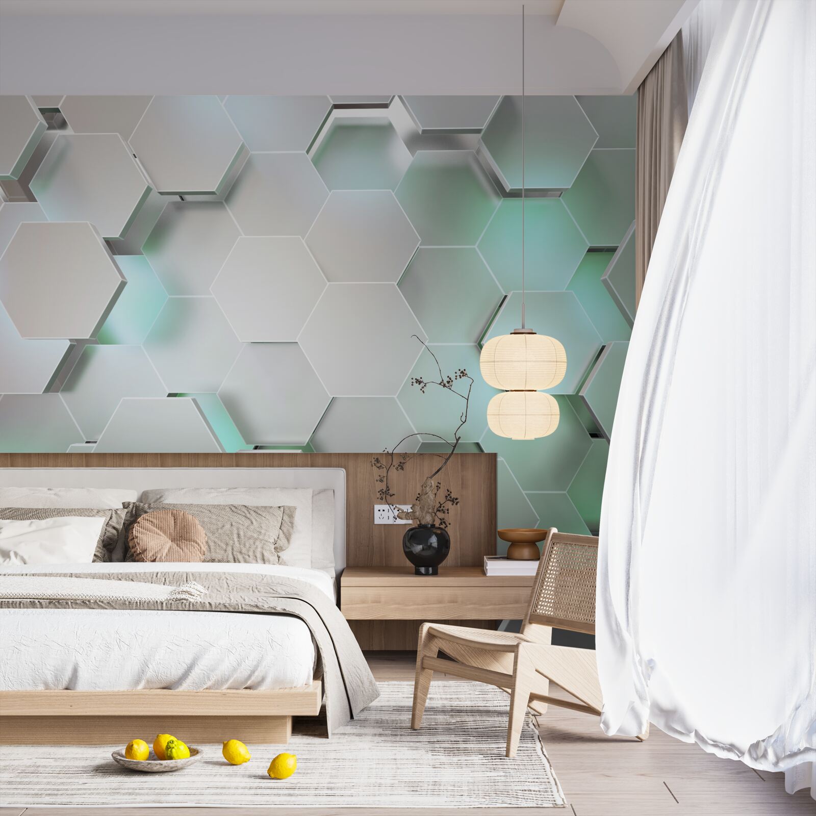 Fotobehang zeshoekige cellen met lichteffect