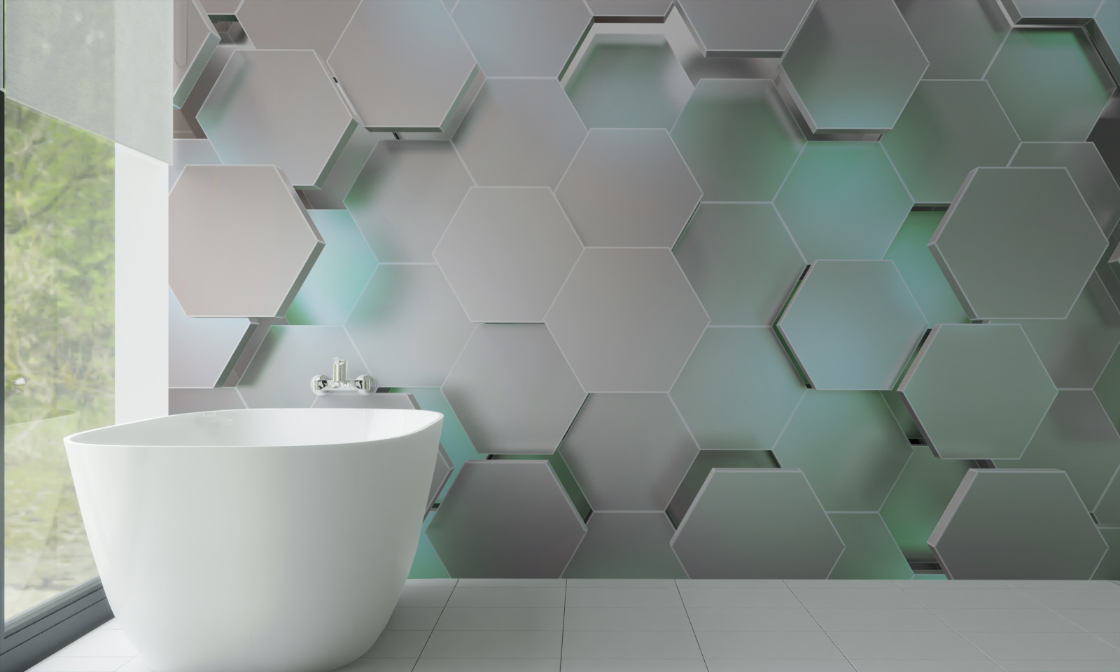 Fotobehang zeshoekige cellen met lichteffect