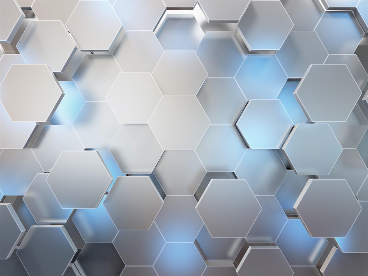 Fotobehang grijze zeshoeken met blauw accent