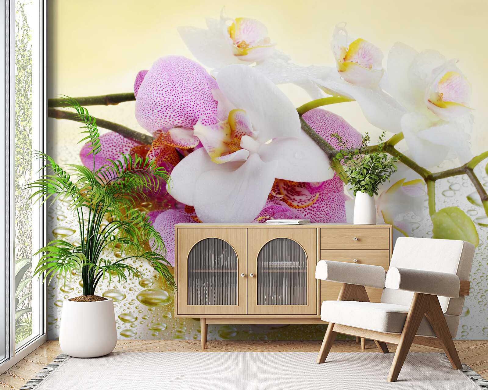 Fotobehang druppels op de takken van prachtige orchideeën