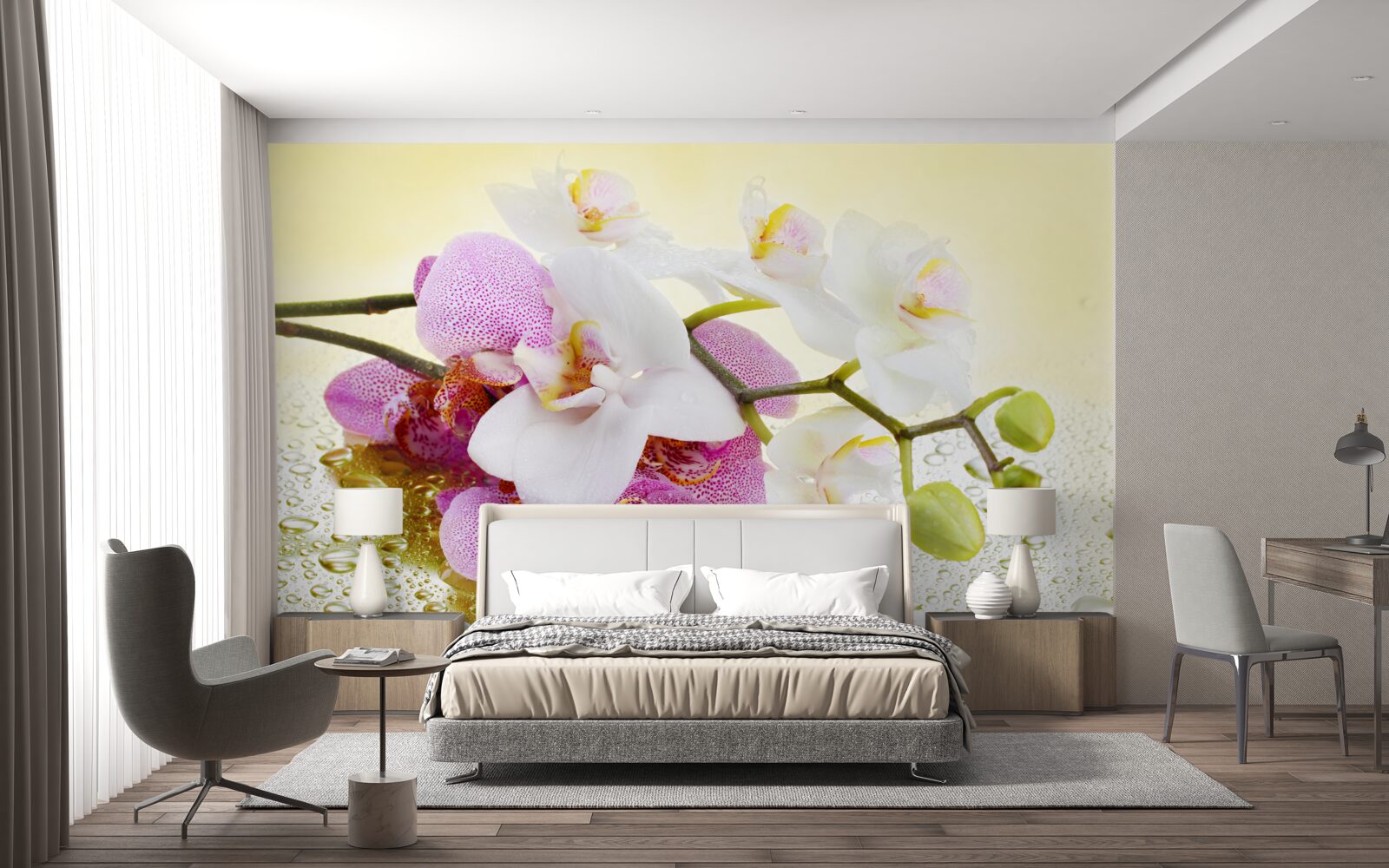 Fotobehang druppels op de takken van prachtige orchideeën