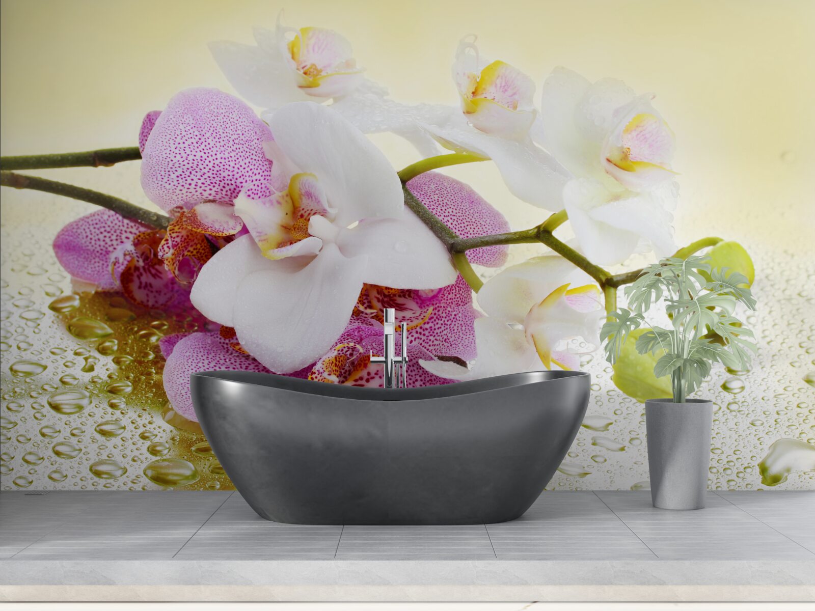 Fotobehang druppels op de takken van prachtige orchideeën