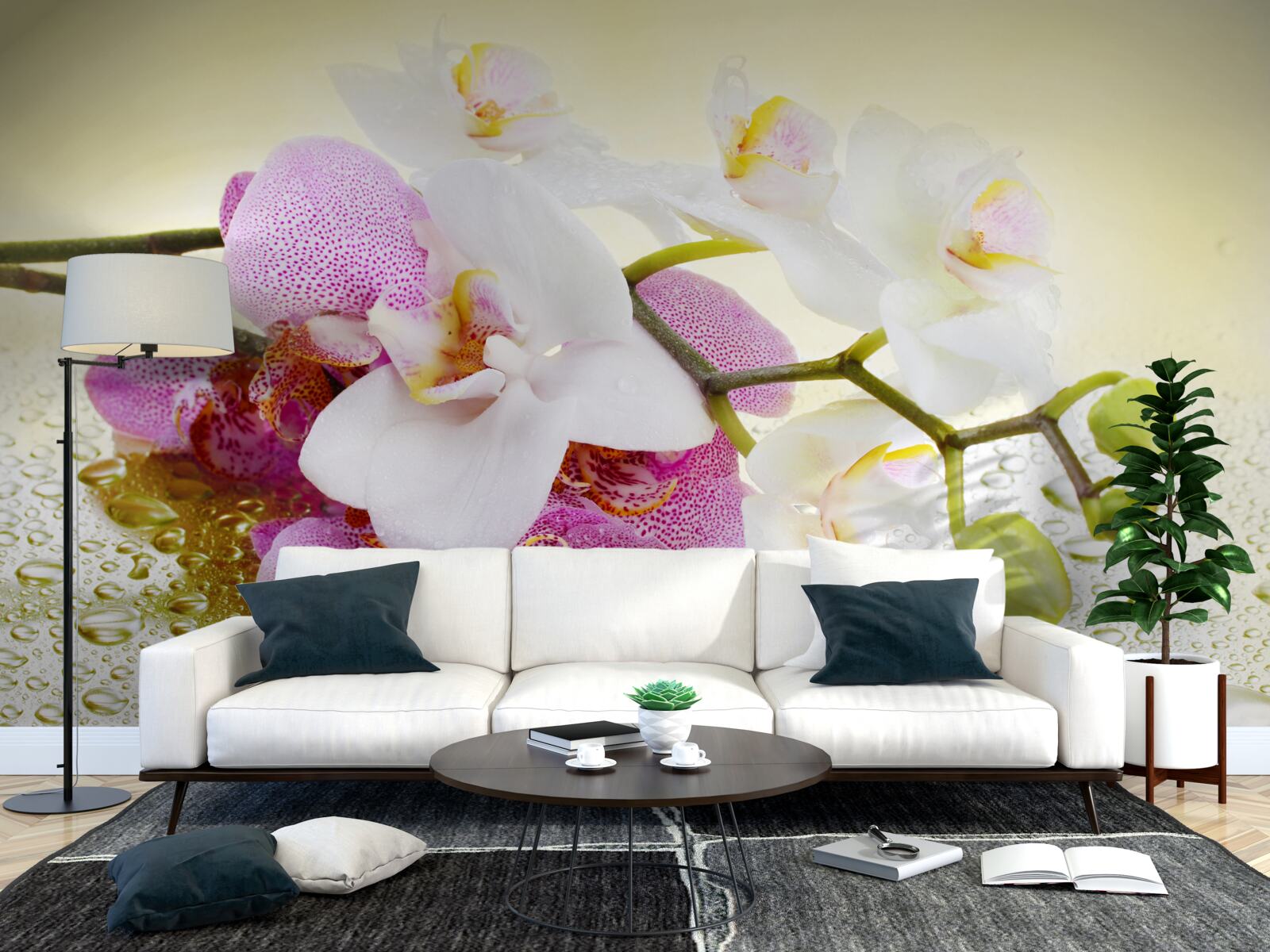 Fotobehang druppels op de takken van prachtige orchideeën