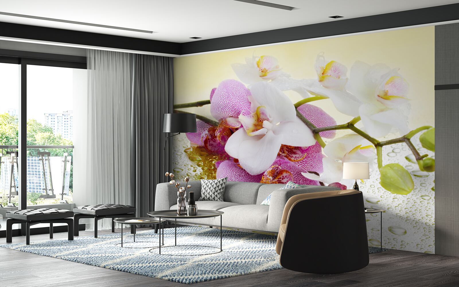 Fotobehang druppels op de takken van prachtige orchideeën