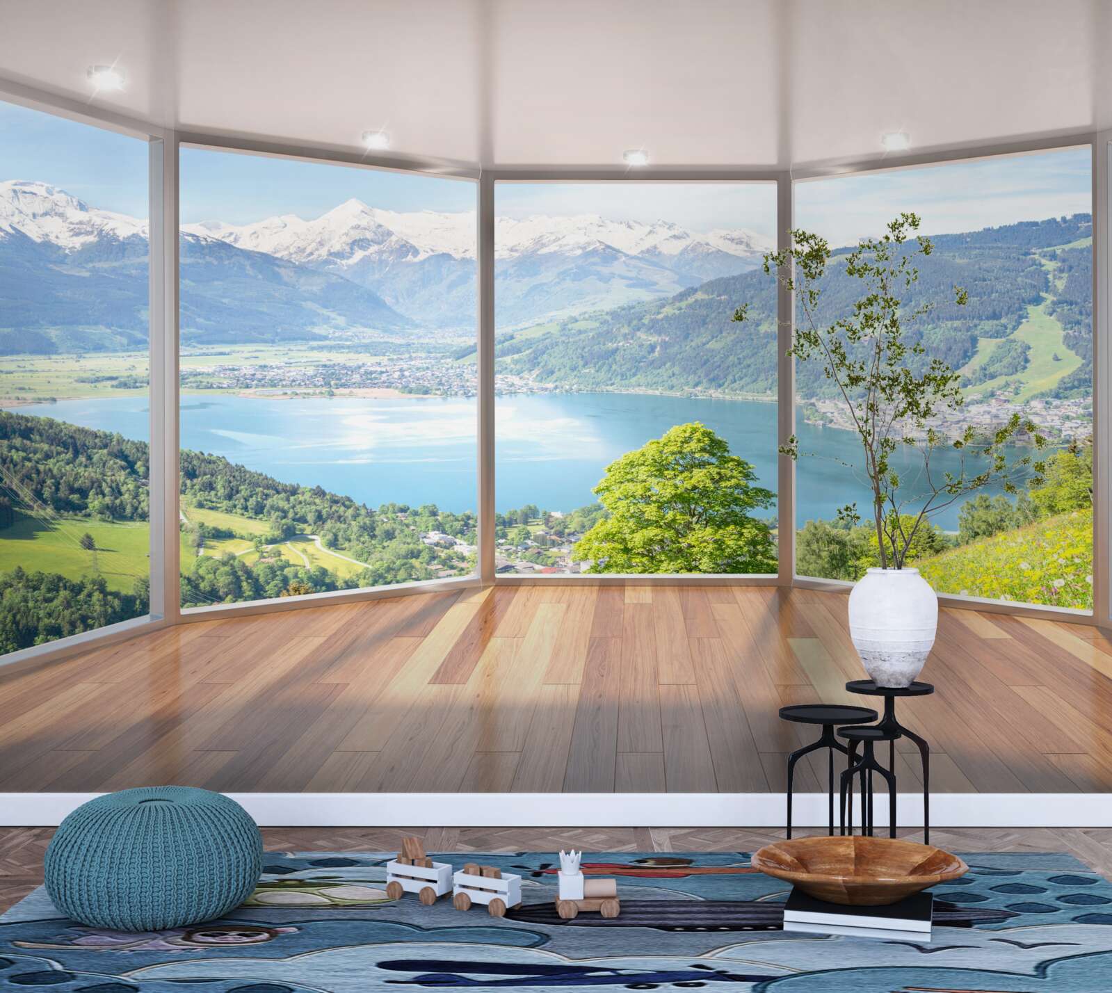 Fotobehang uitzicht op de bergen vanaf het terras