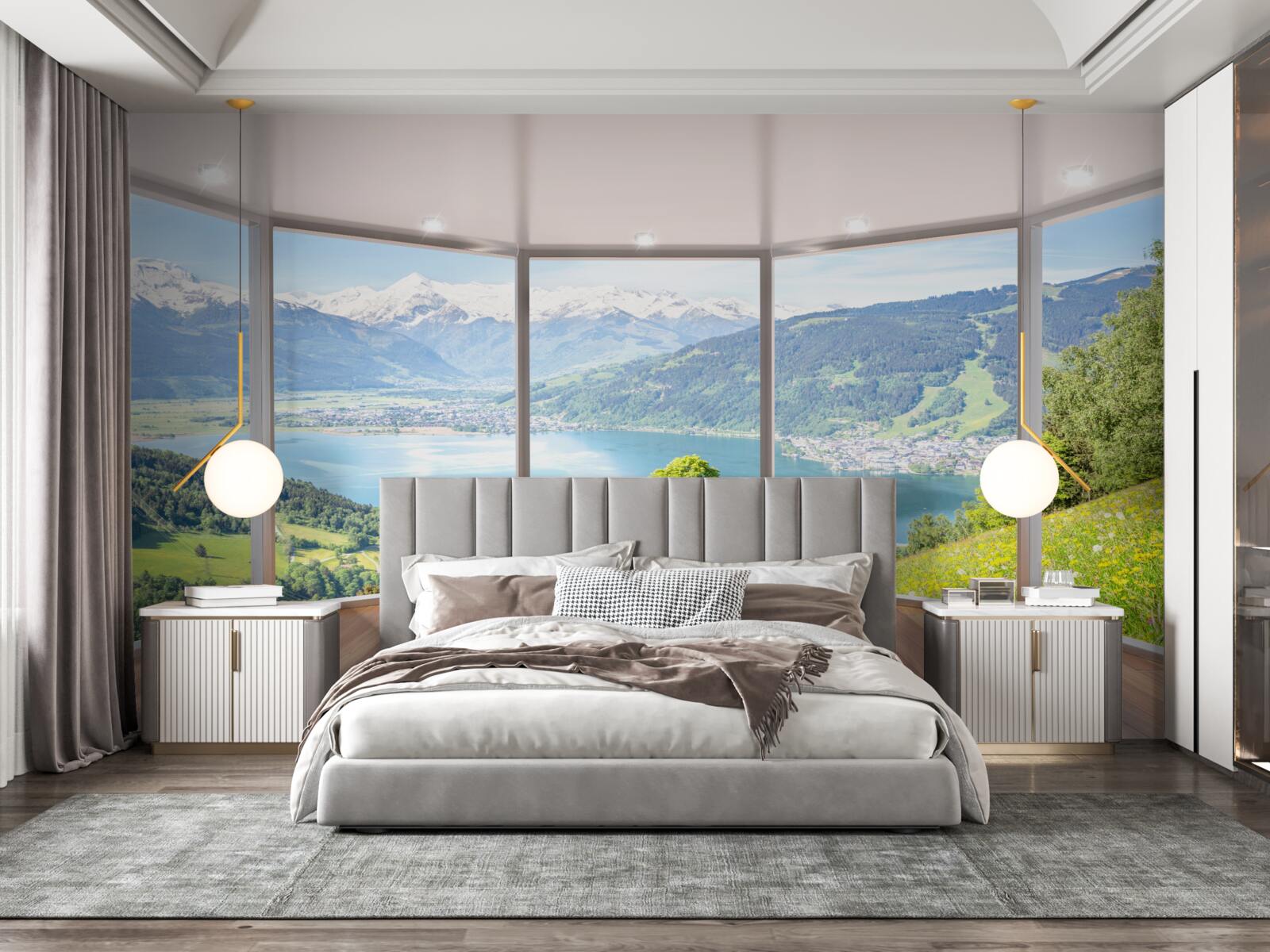 Fotobehang uitzicht op de bergen vanaf het terras