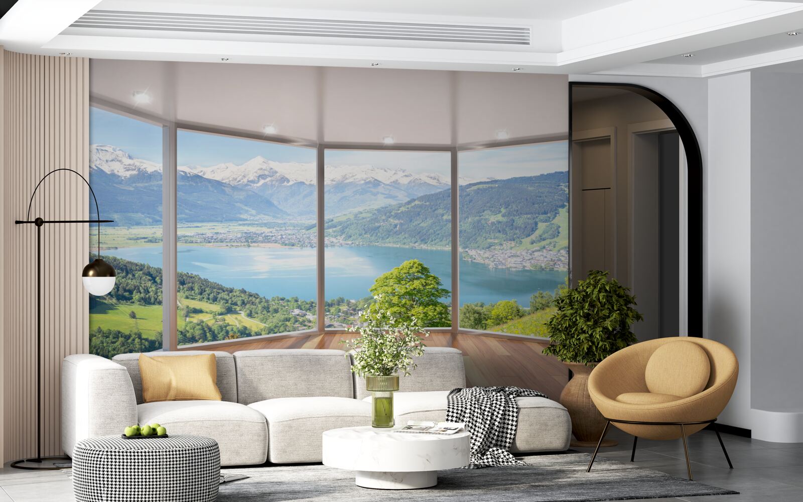 Fotobehang uitzicht op de bergen vanaf het terras