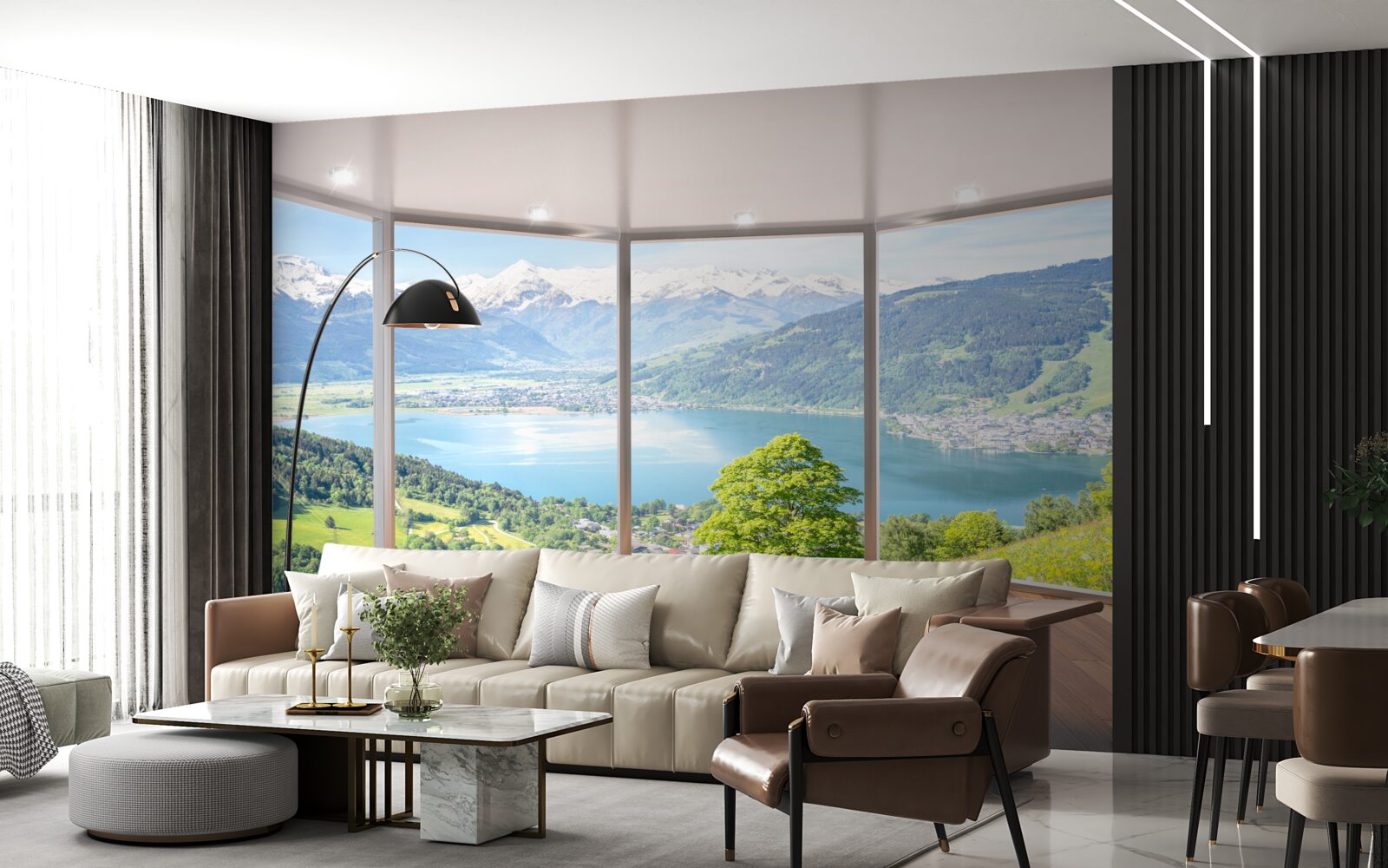 Fotobehang uitzicht op de bergen vanaf het terras