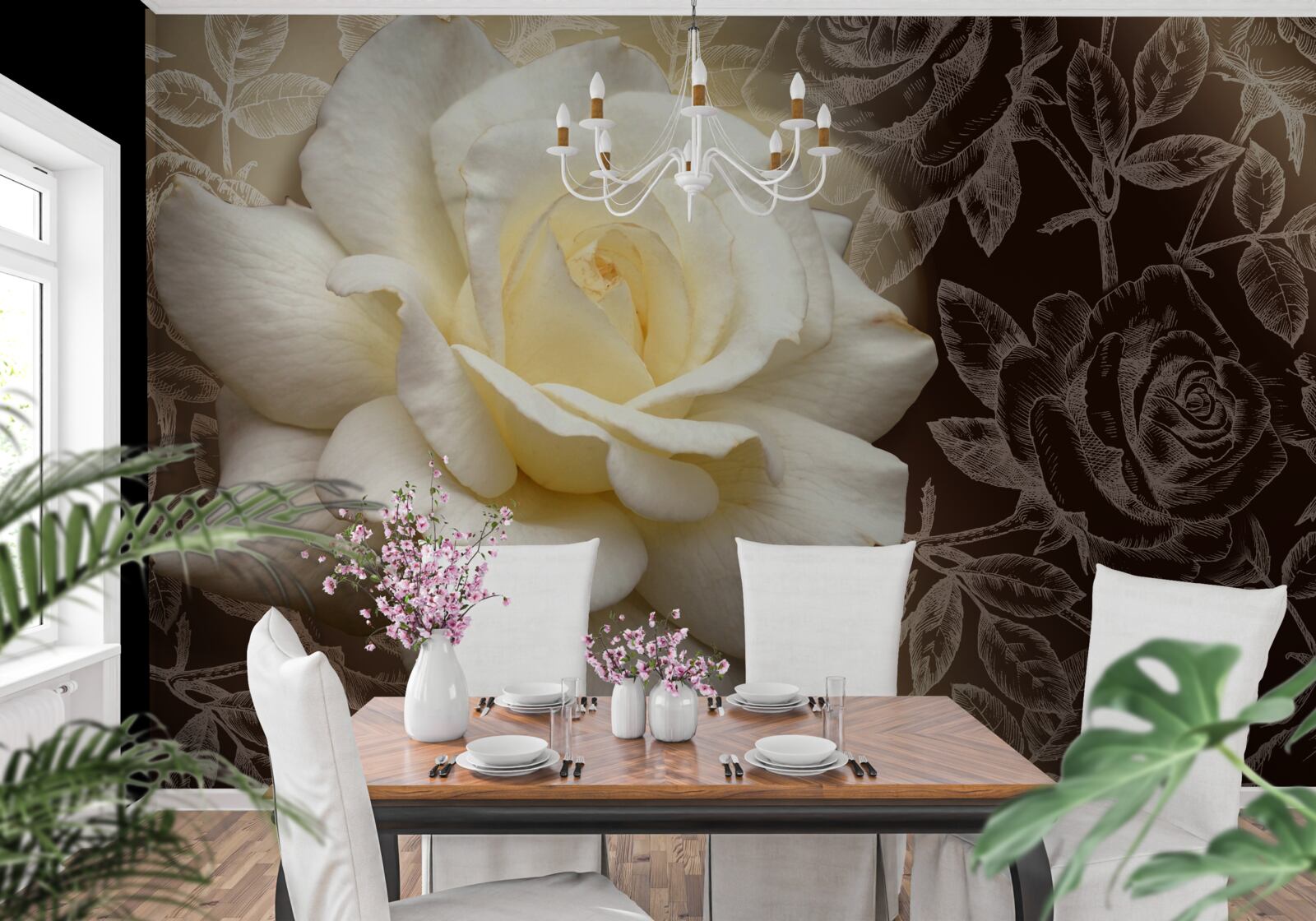 Fotobehang grote witte roos