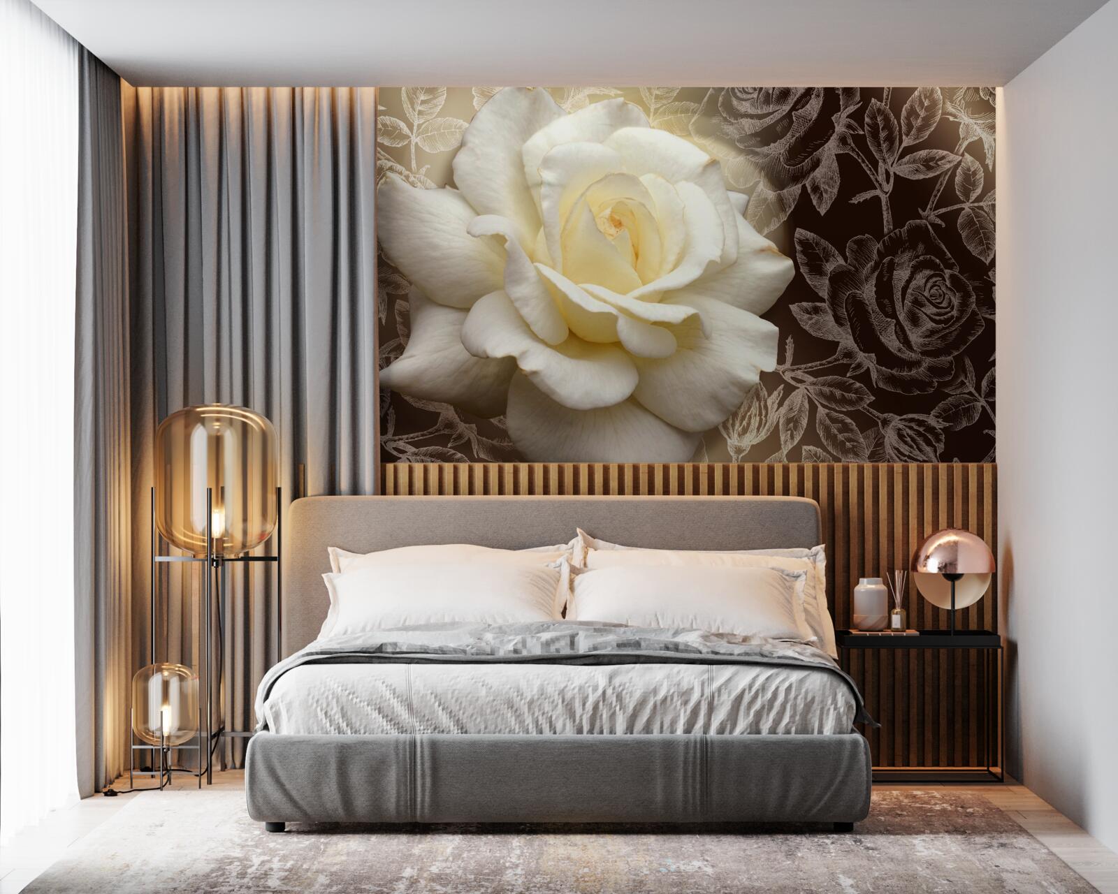 Fotobehang grote witte roos