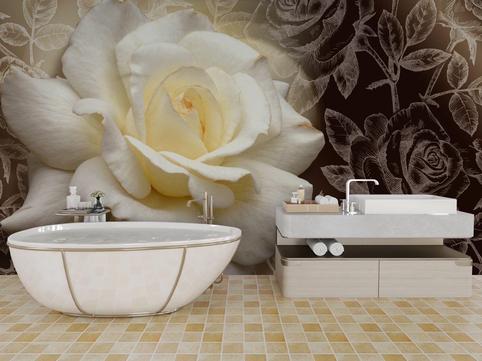 Fotobehang grote witte roos