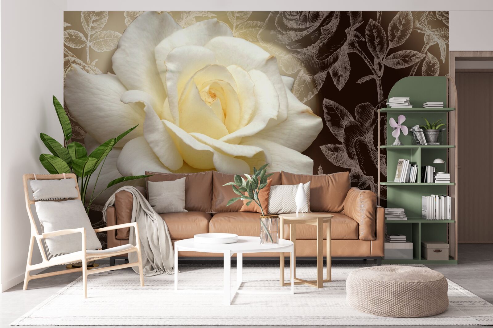 Fotobehang grote witte roos