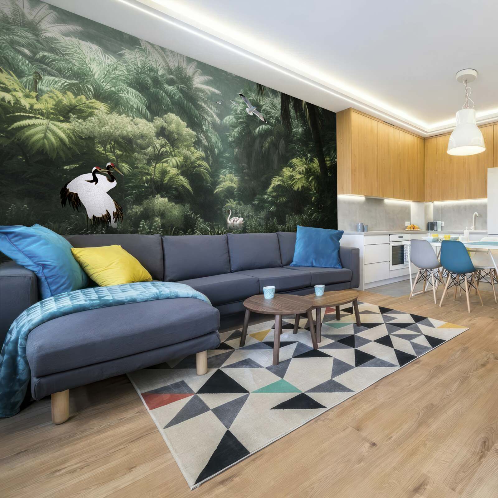 Fotobehang weelderige jungles en veerachtige bewoners