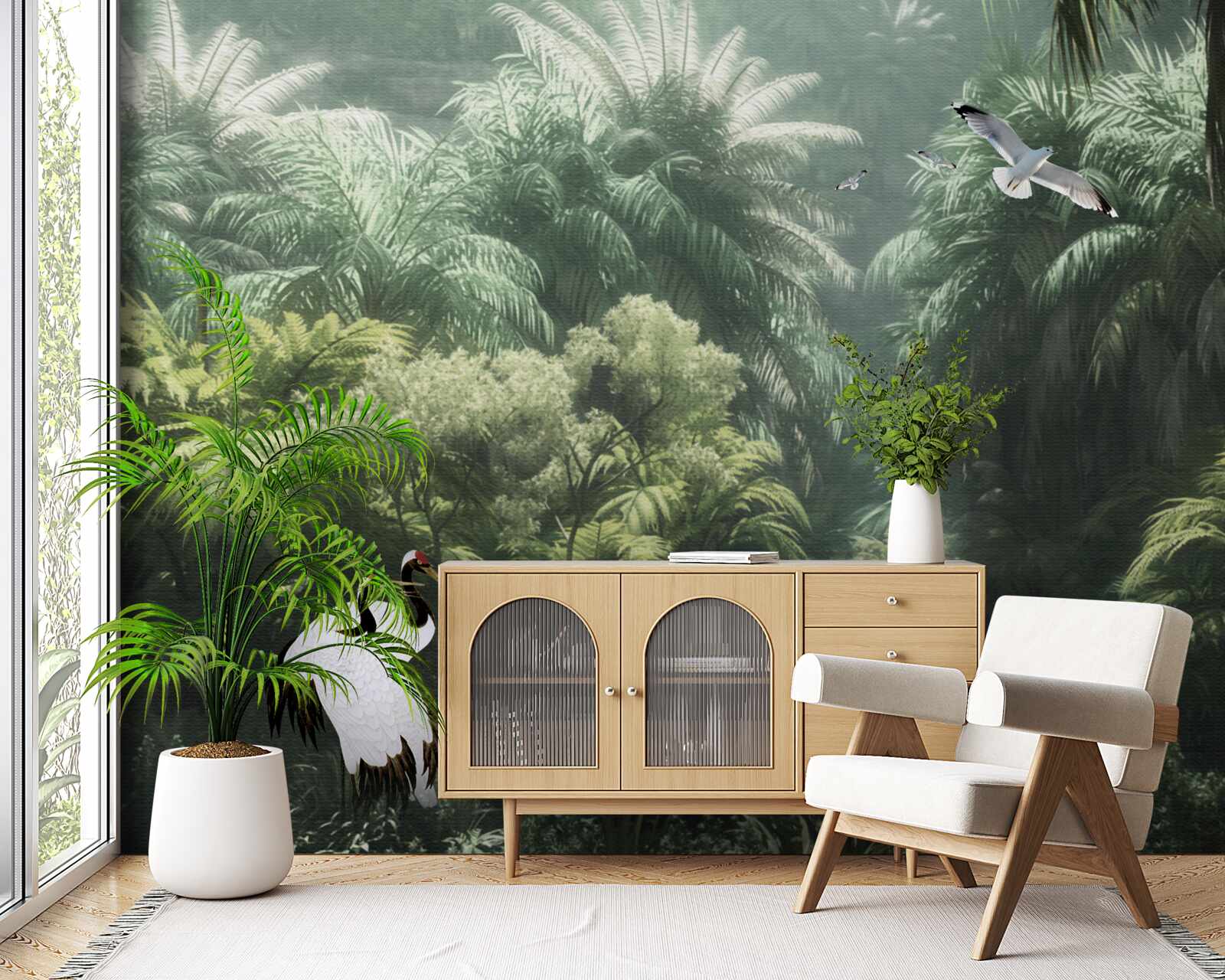 Fotobehang weelderige jungles en veerachtige bewoners