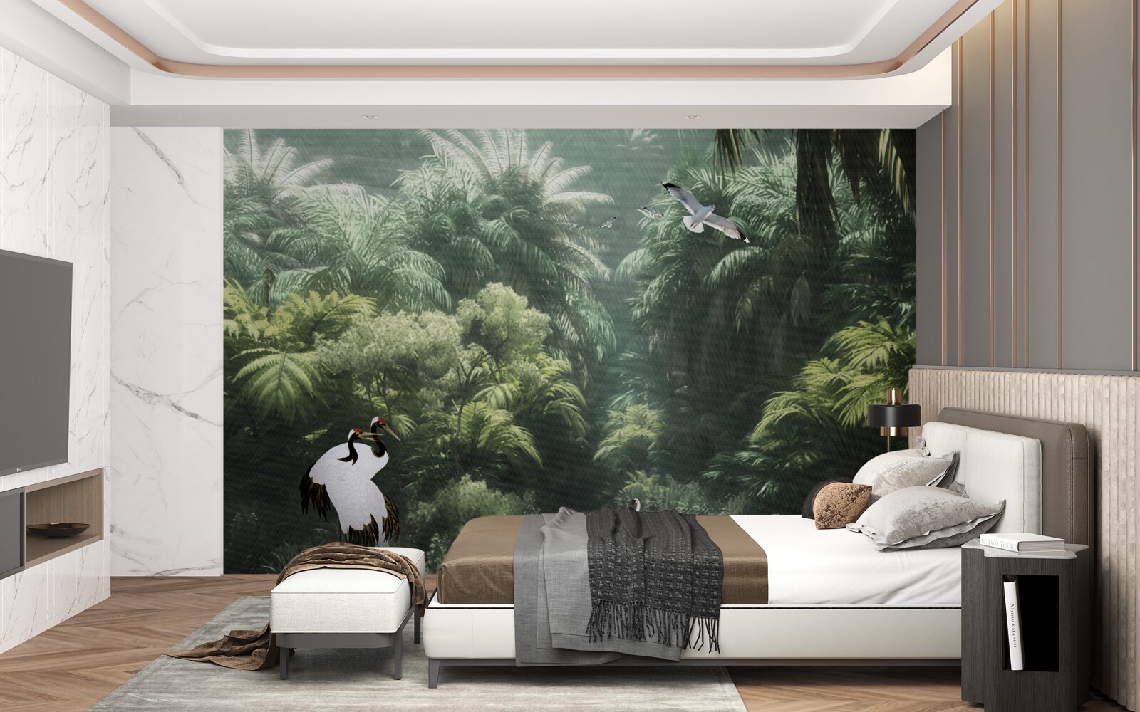 Fotobehang weelderige jungles en veerachtige bewoners