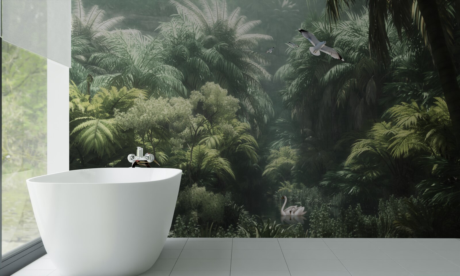 Fotobehang weelderige jungles en veerachtige bewoners