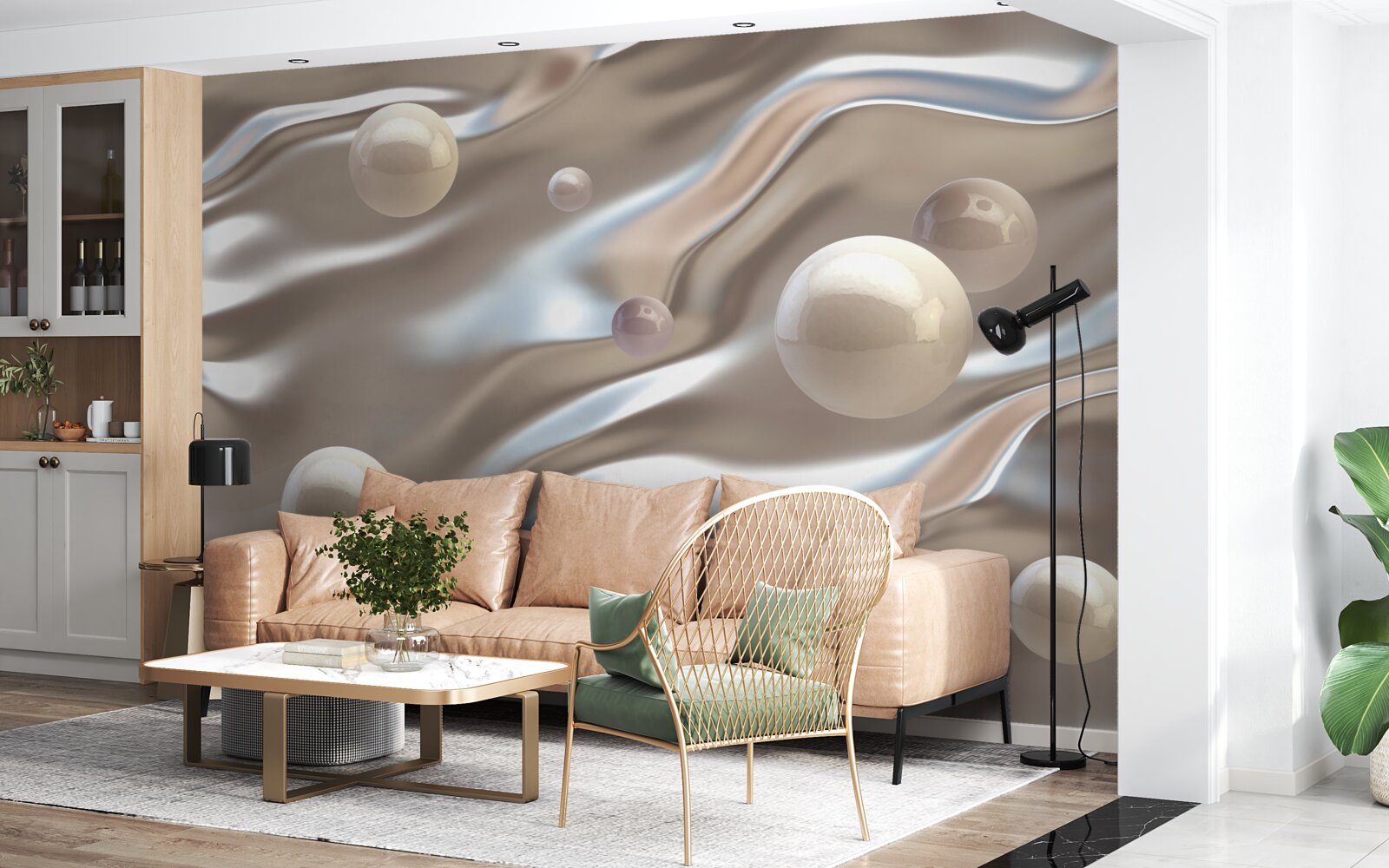 Fotobehang parelmoer op zijde