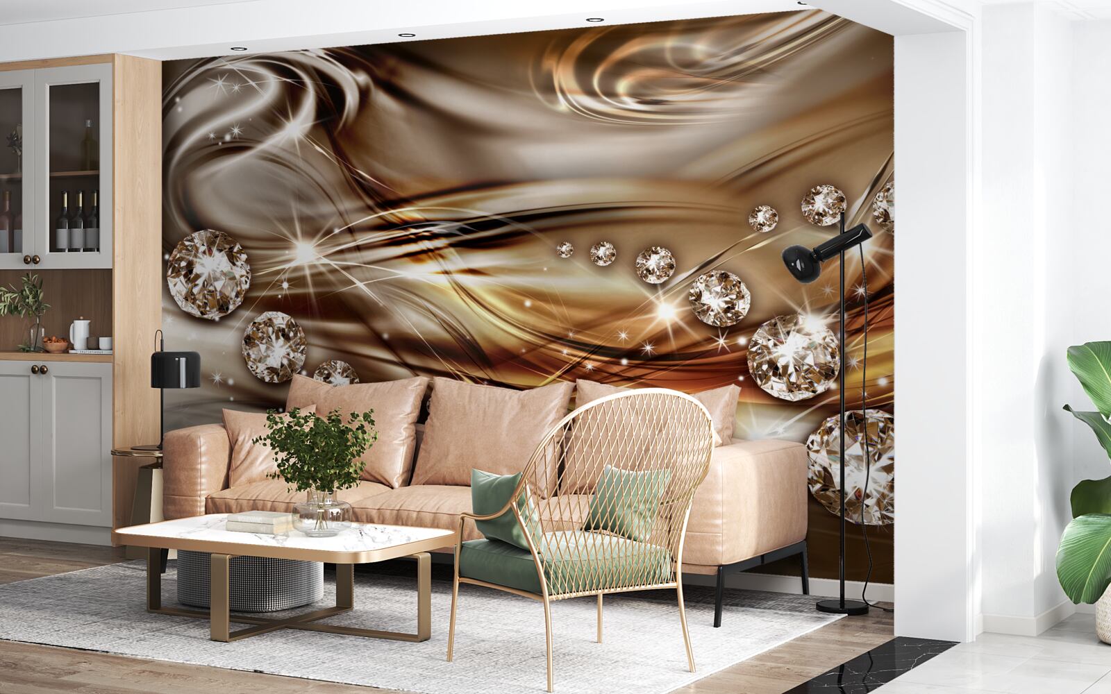 Fotobehang gouden juwelen en edelstenen