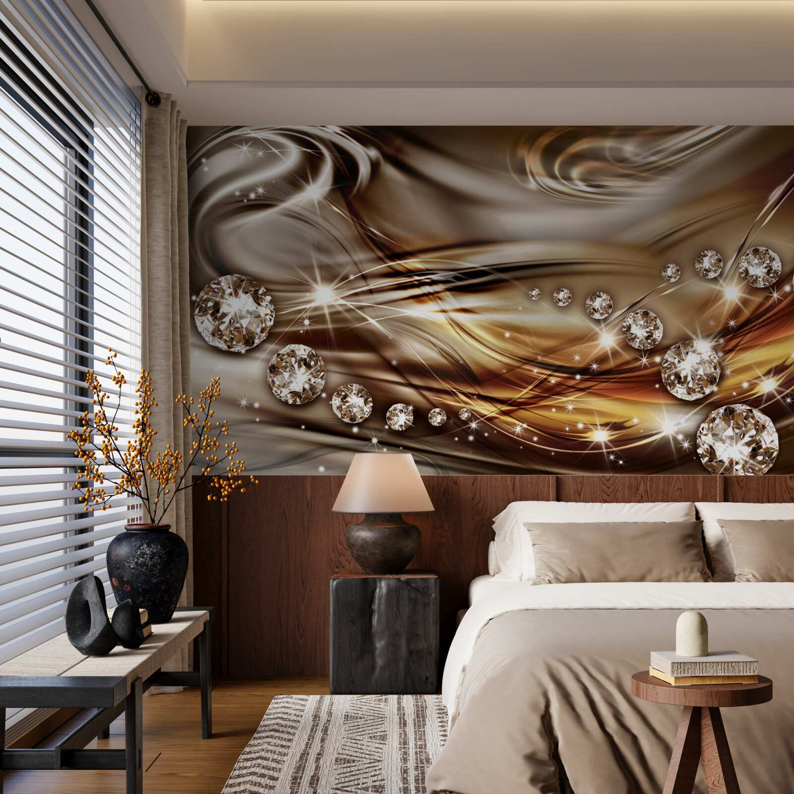 Fotobehang gouden juwelen en edelstenen