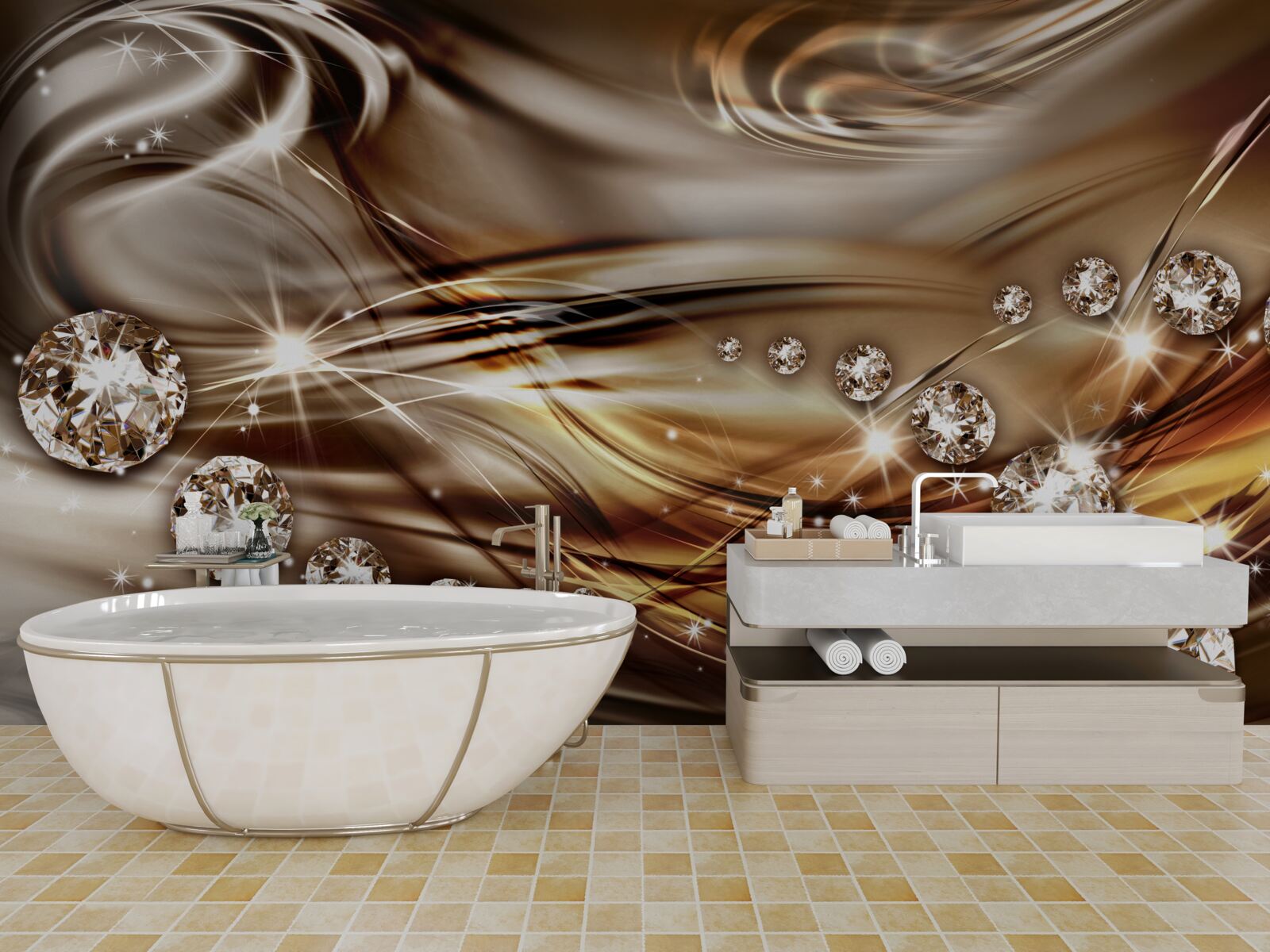 Fotobehang gouden juwelen en edelstenen