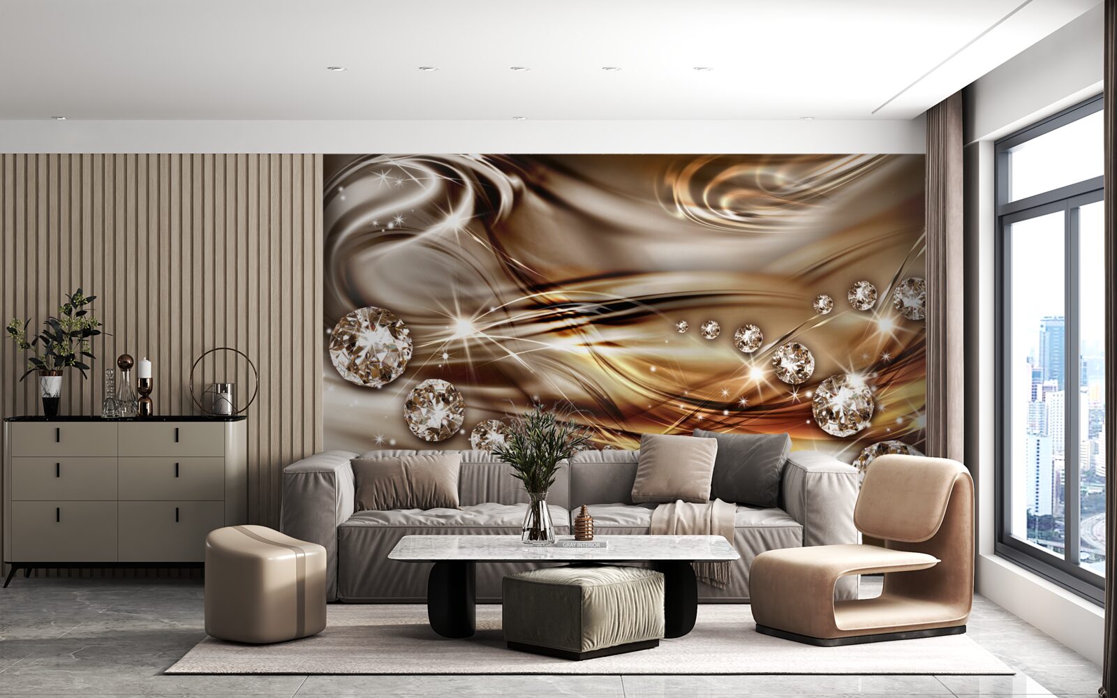 Fotobehang gouden juwelen en edelstenen