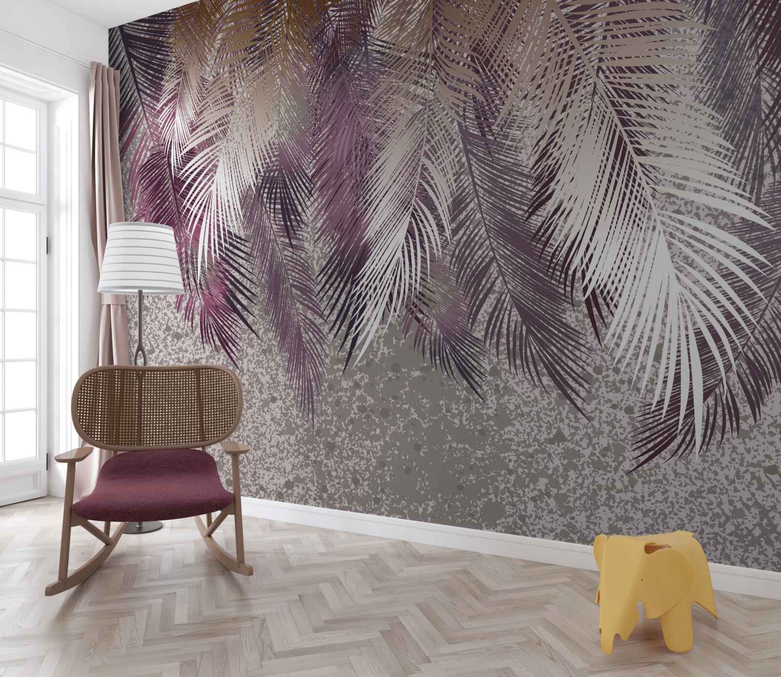 Fotobehang vederachtige bladeren in bordeauxrood