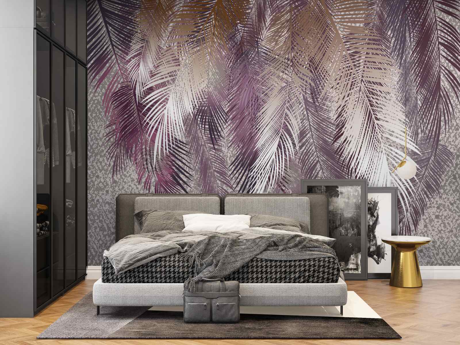 Fotobehang vederachtige bladeren in bordeauxrood