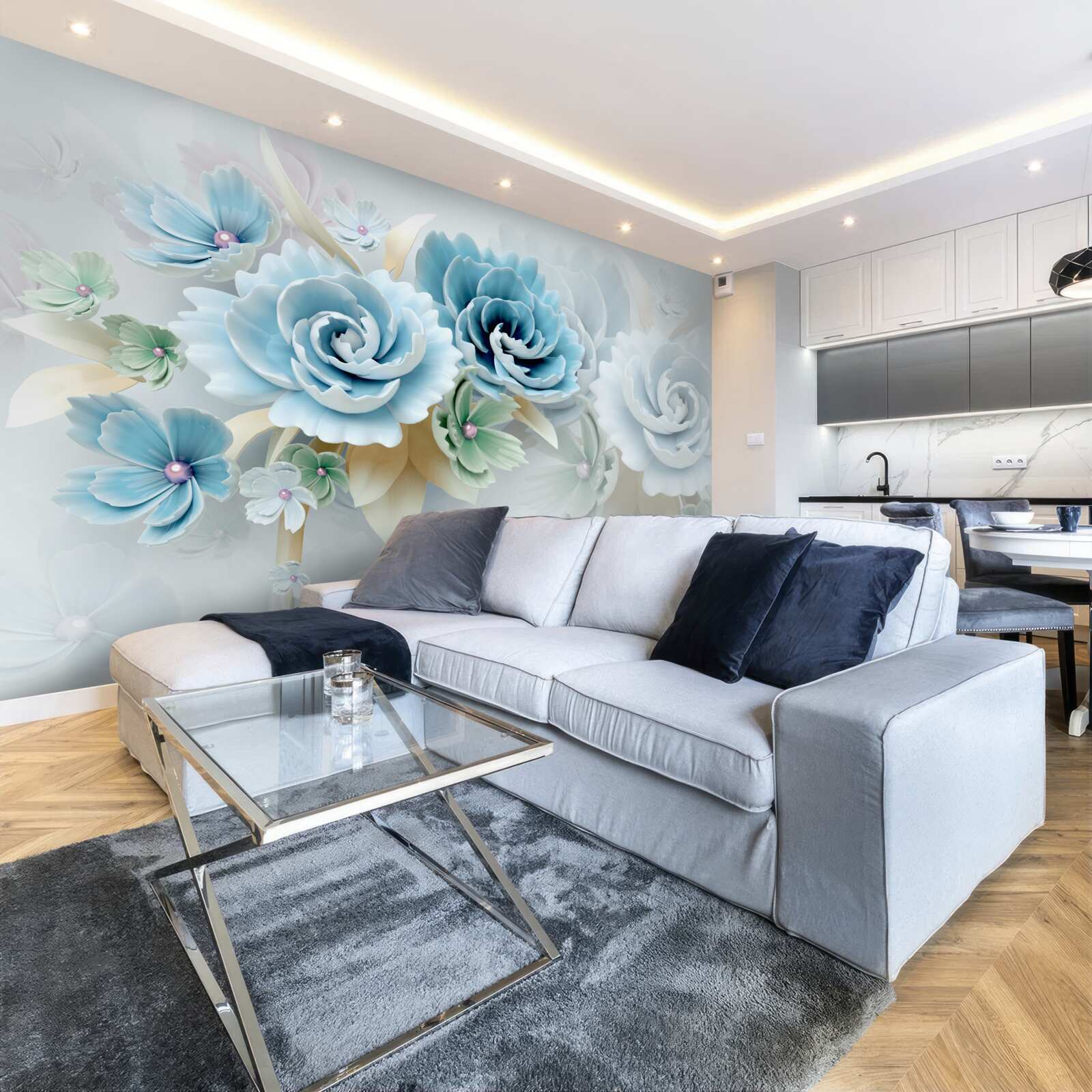 Fotobehang prachtige rozen met een delicate blauwe tint