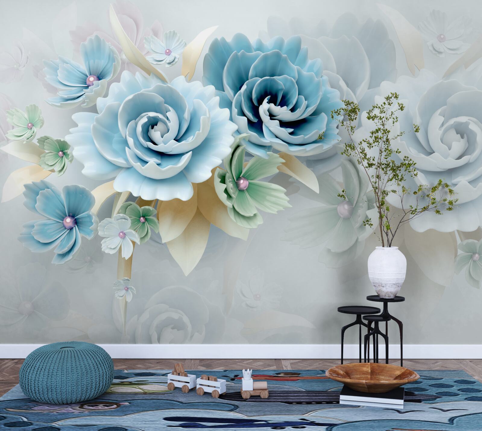 Fotobehang prachtige rozen met een delicate blauwe tint