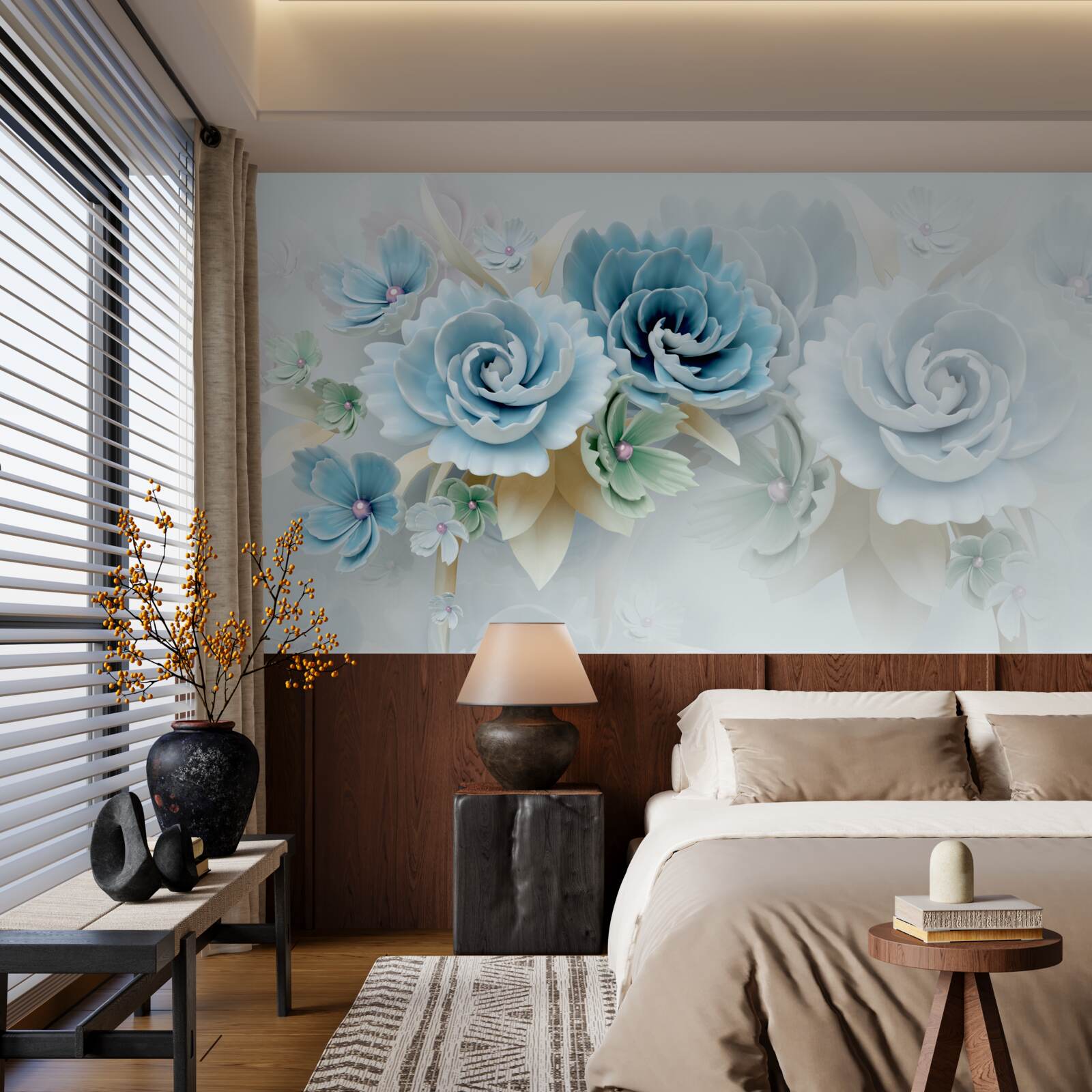 Fotobehang prachtige rozen met een delicate blauwe tint