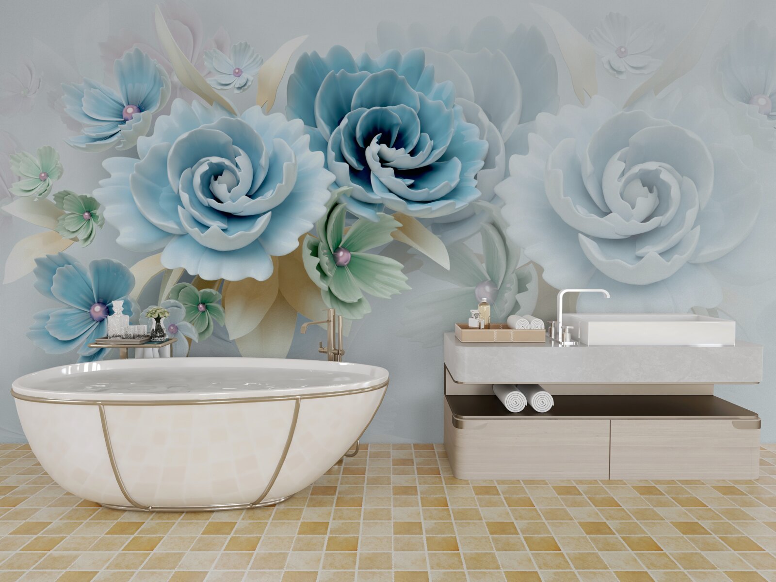 Fotobehang prachtige rozen met een delicate blauwe tint