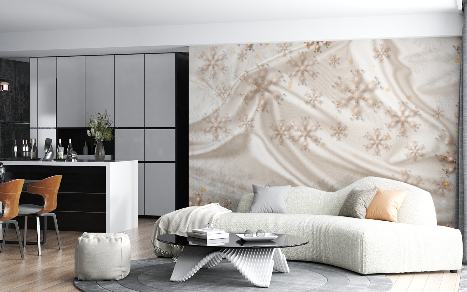 Fotobehang verrukkelijke sneeuwvlokken op lichtgevende zijde