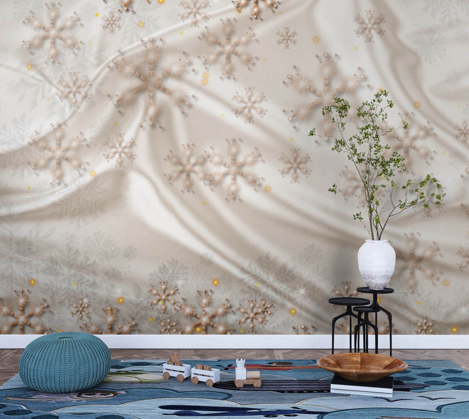 Fotobehang verrukkelijke sneeuwvlokken op lichtgevende zijde