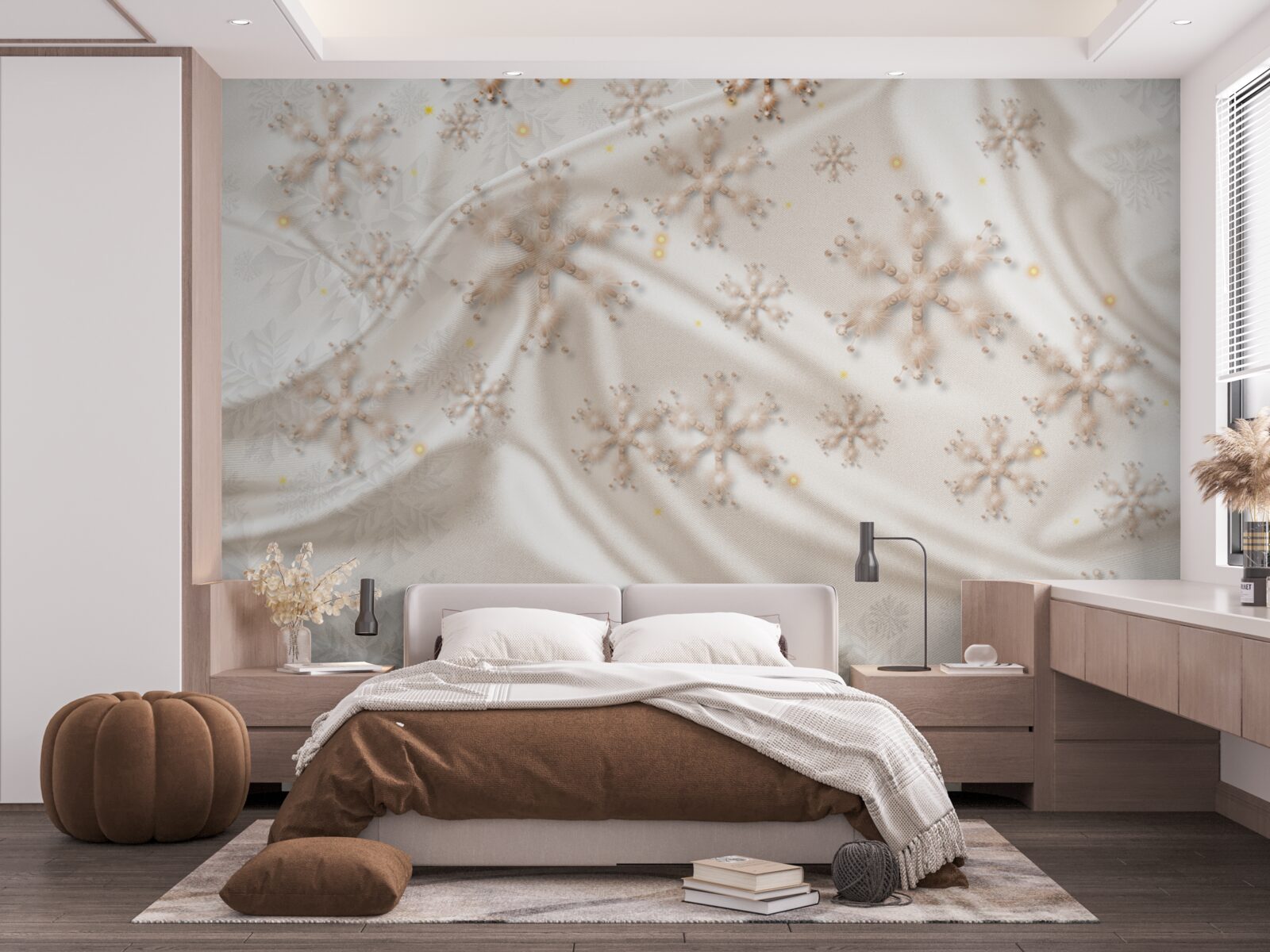 Fotobehang verrukkelijke sneeuwvlokken op lichtgevende zijde