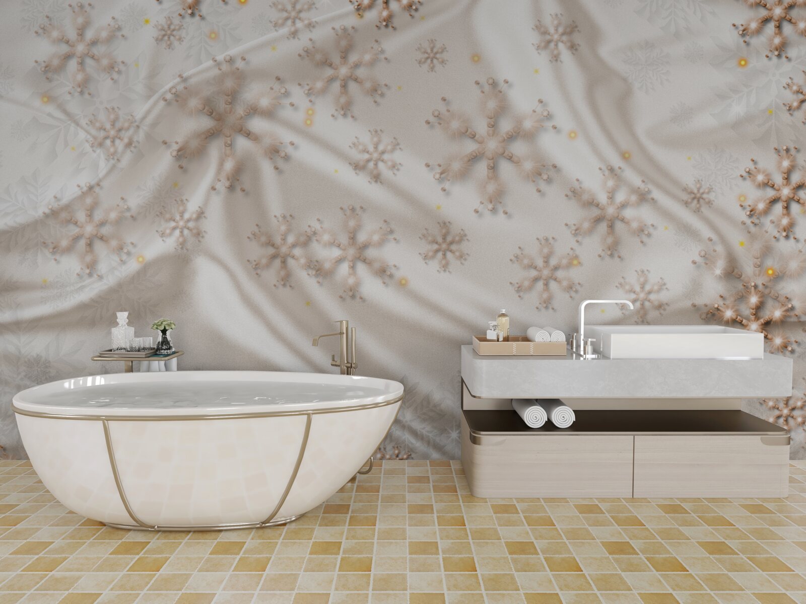 Fotobehang verrukkelijke sneeuwvlokken op lichtgevende zijde