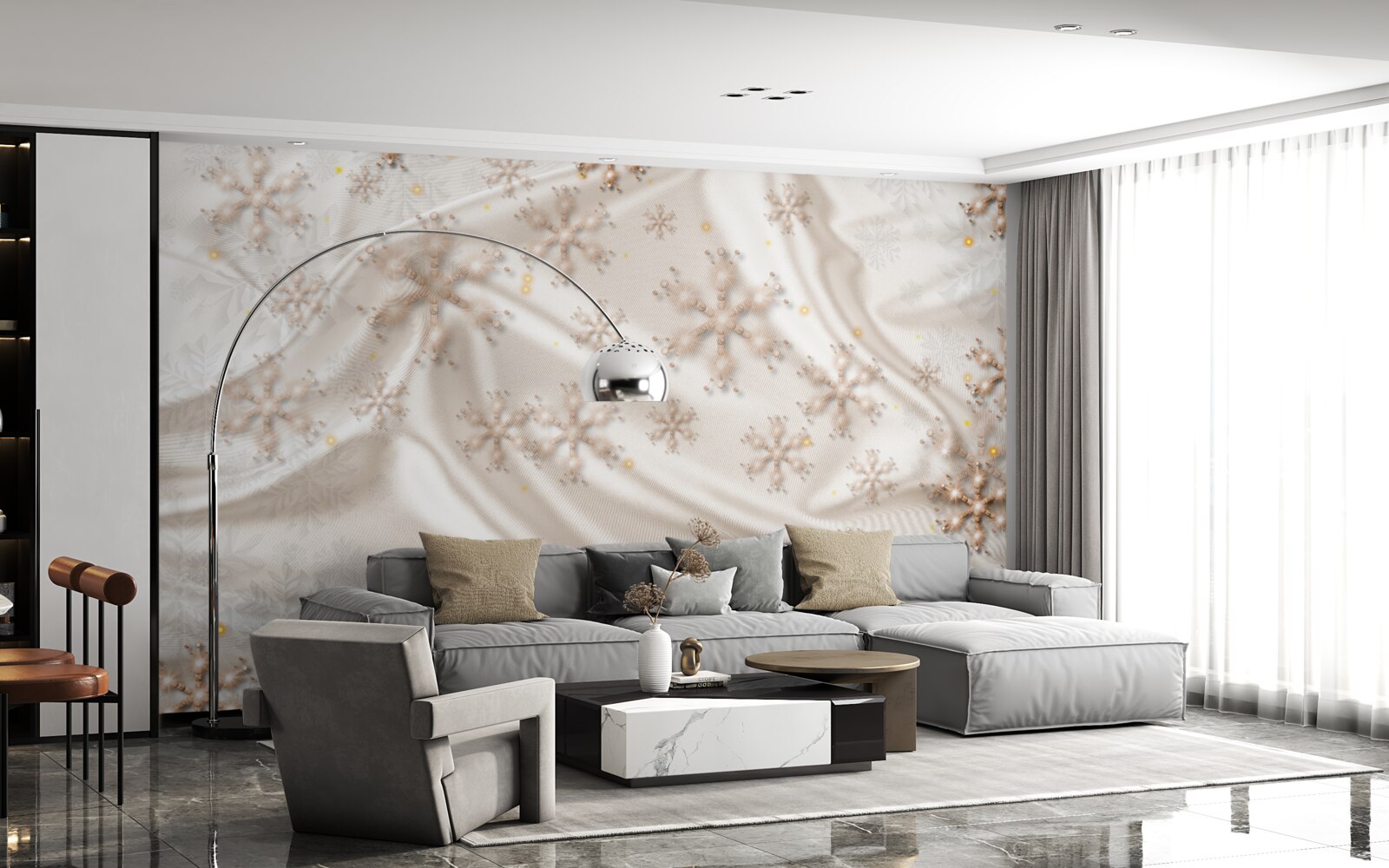 Fotobehang verrukkelijke sneeuwvlokken op lichtgevende zijde