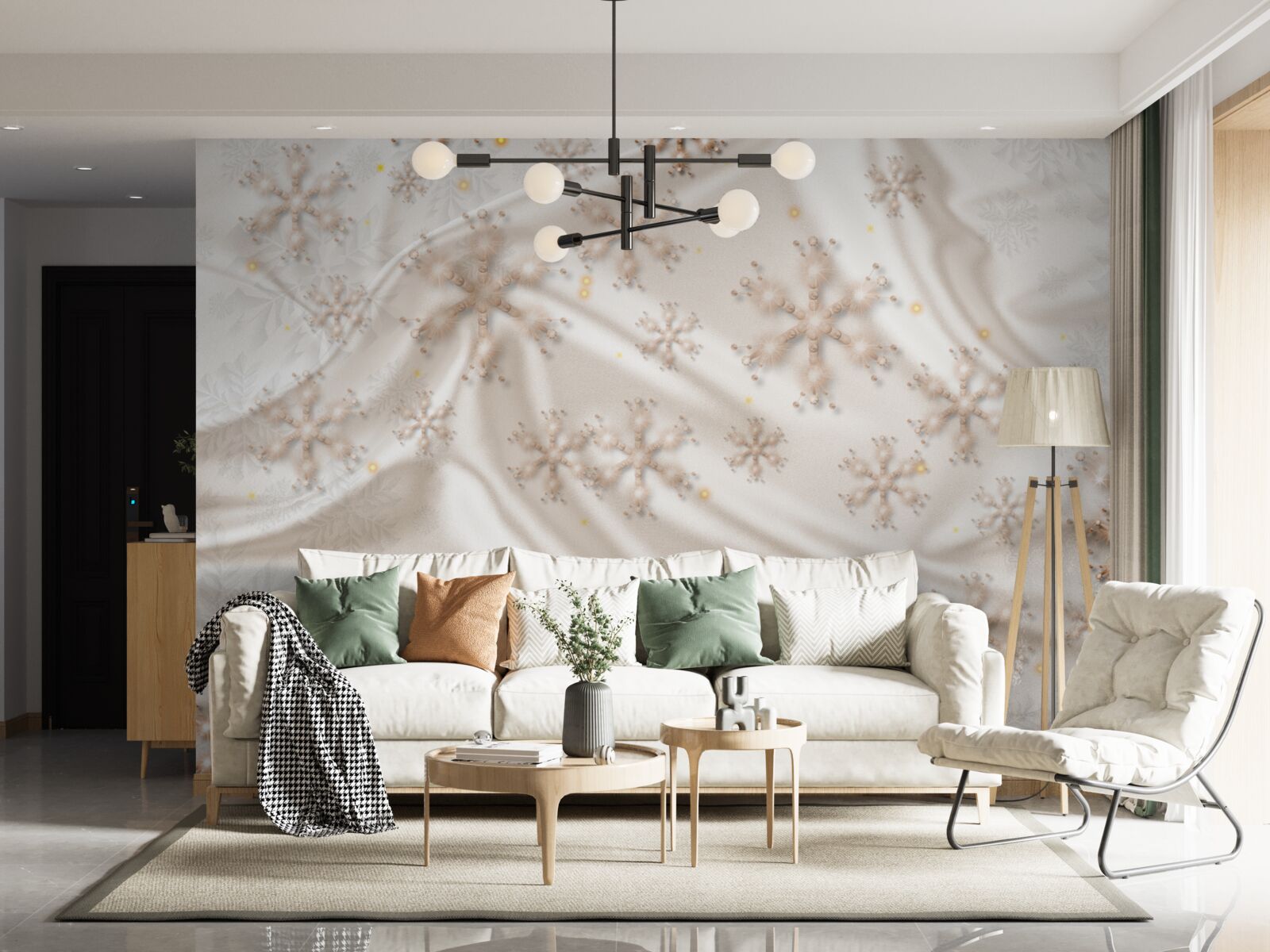 Fotobehang verrukkelijke sneeuwvlokken op lichtgevende zijde