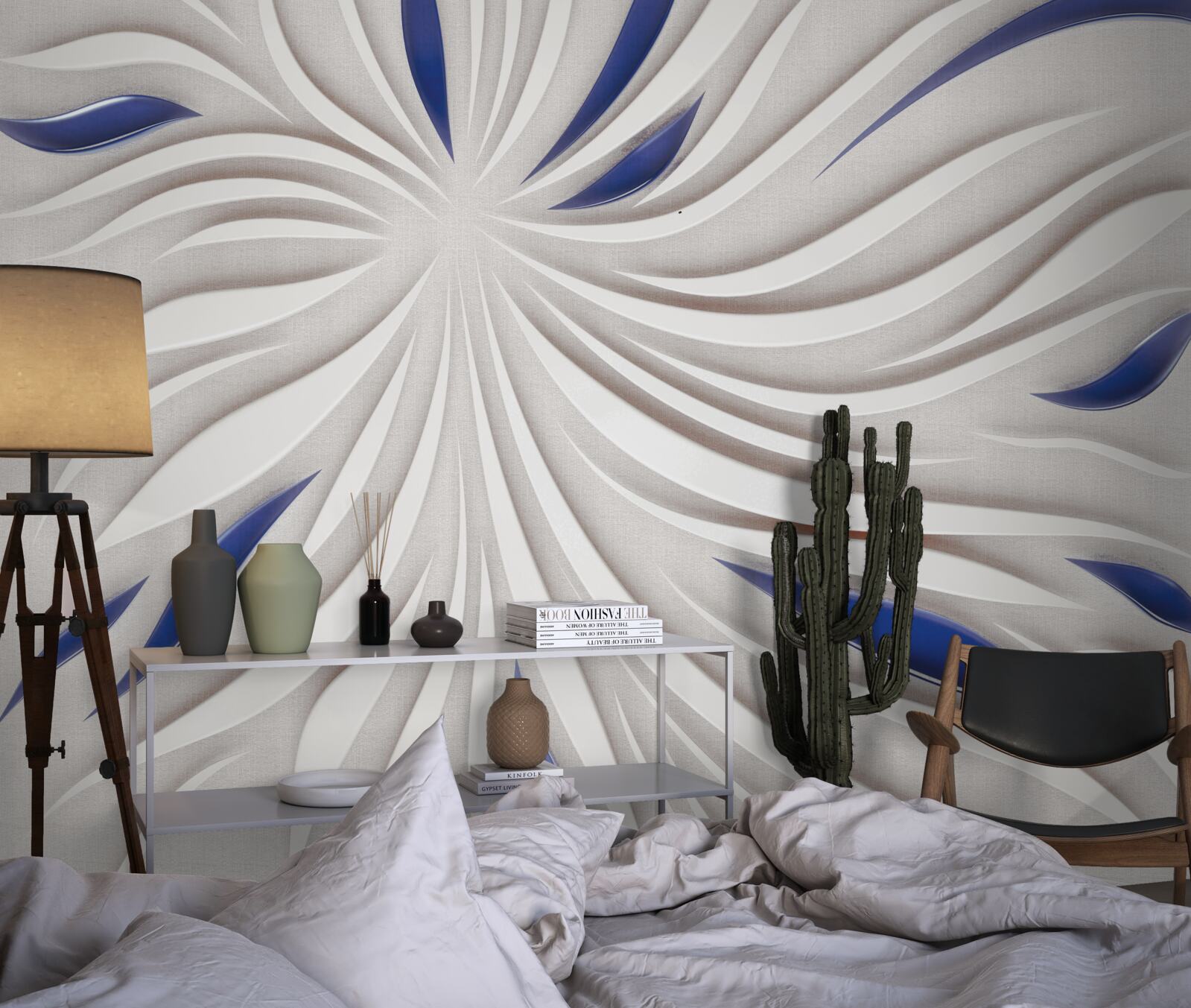 Fotobehang abstracte blauwe en witte lijnen