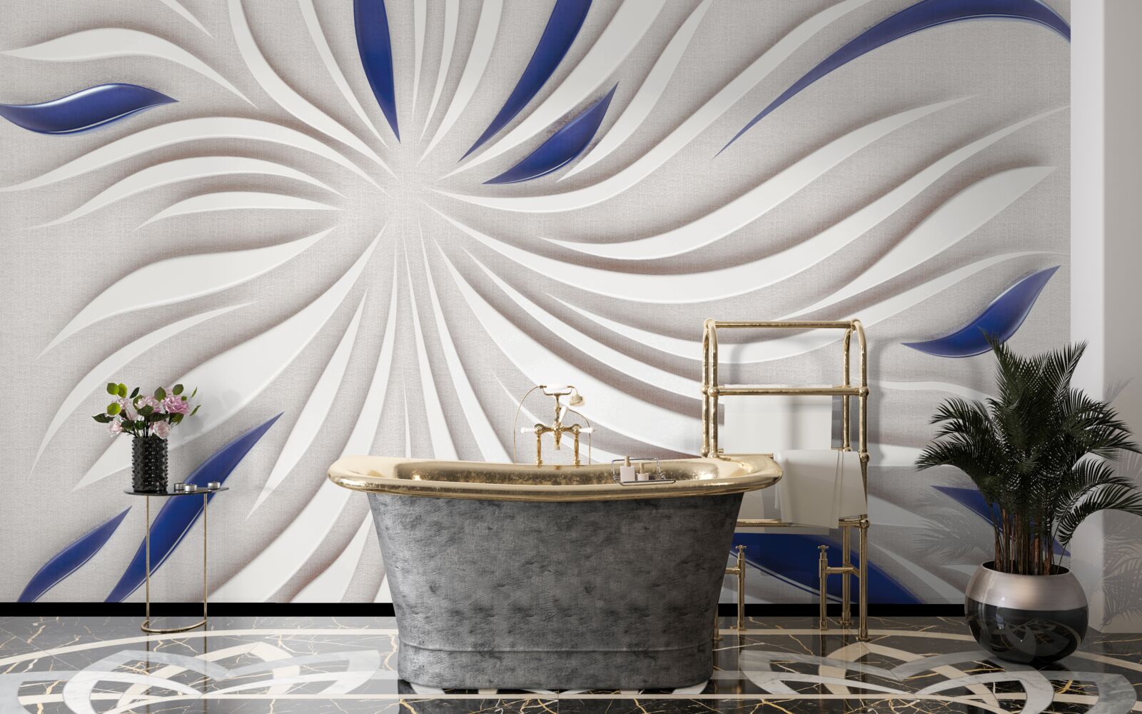 Fotobehang abstracte blauwe en witte lijnen