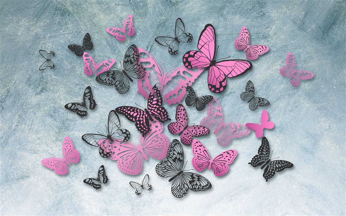 Fotobehang groep roze vlinders