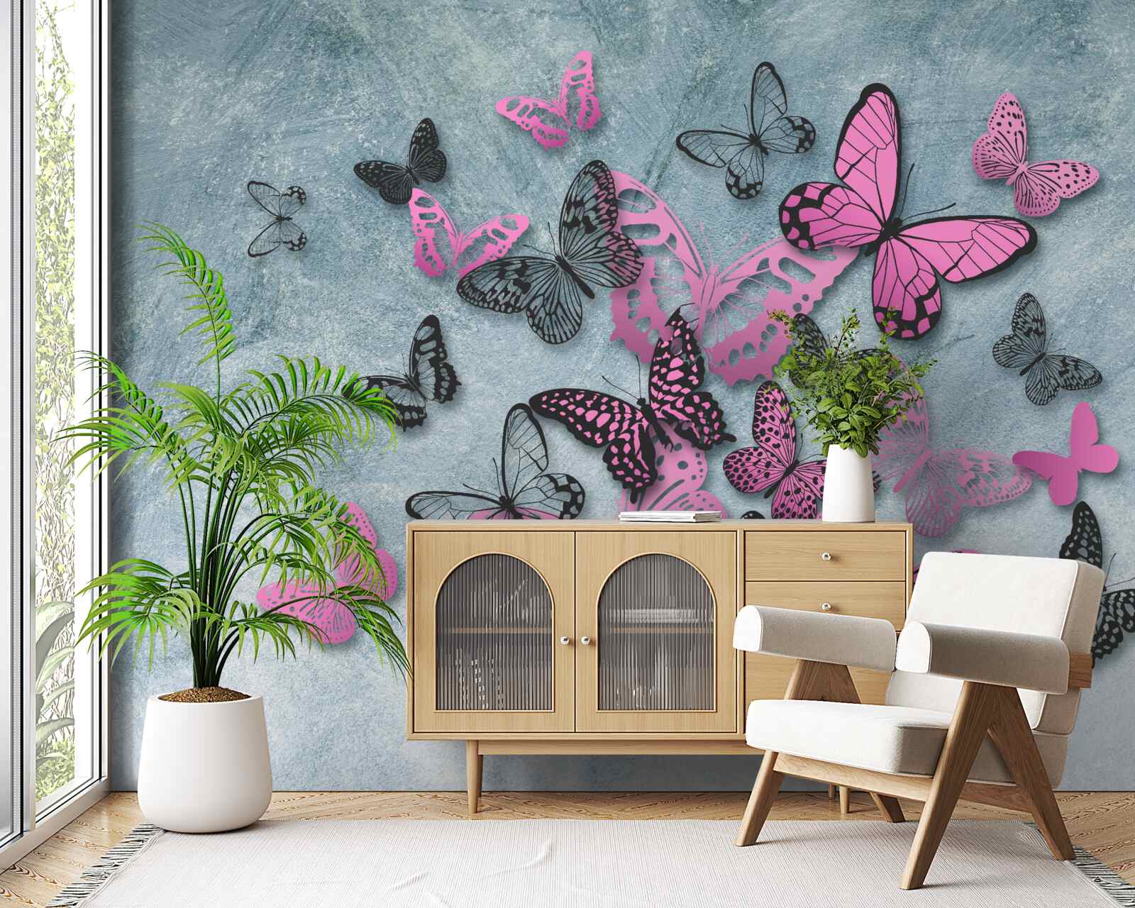 Fotobehang groep roze vlinders