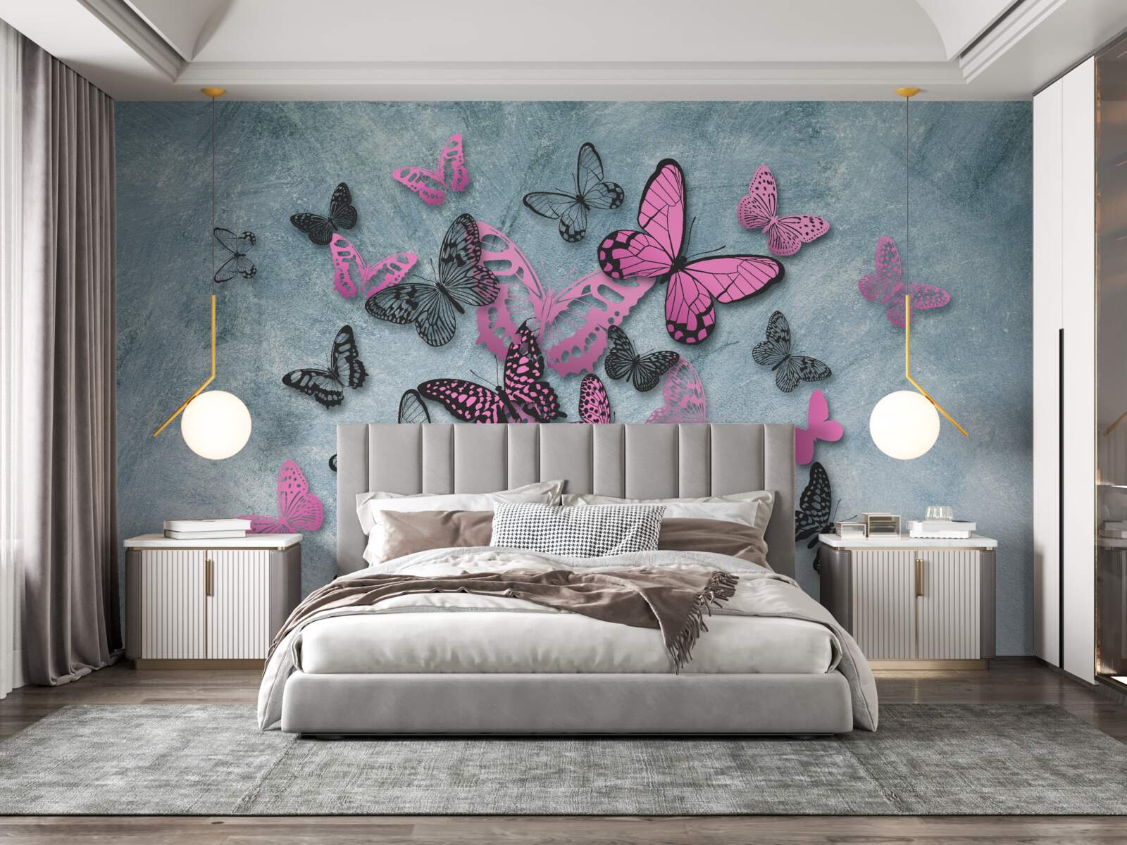 Fotobehang groep roze vlinders