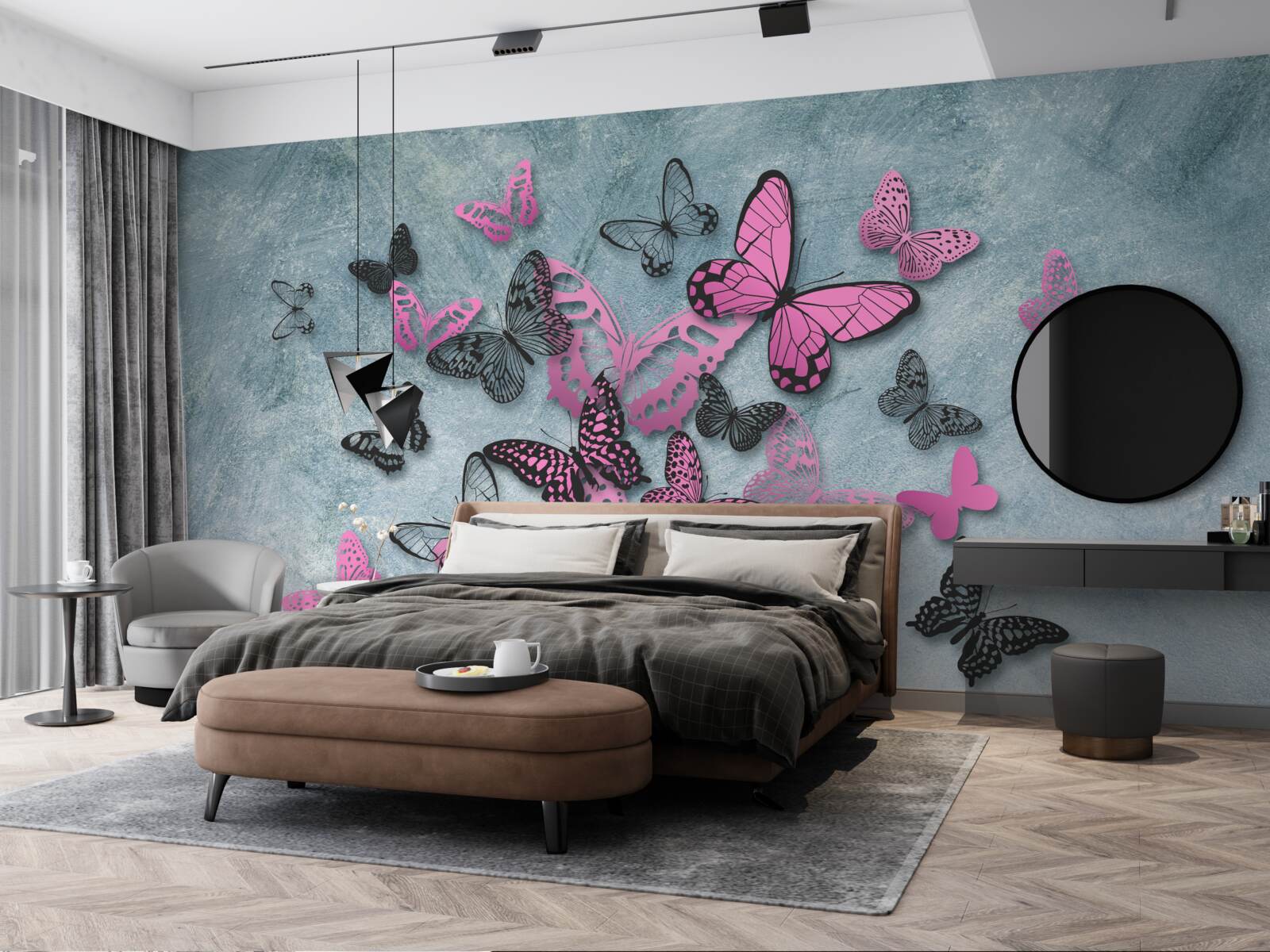 Fotobehang groep roze vlinders