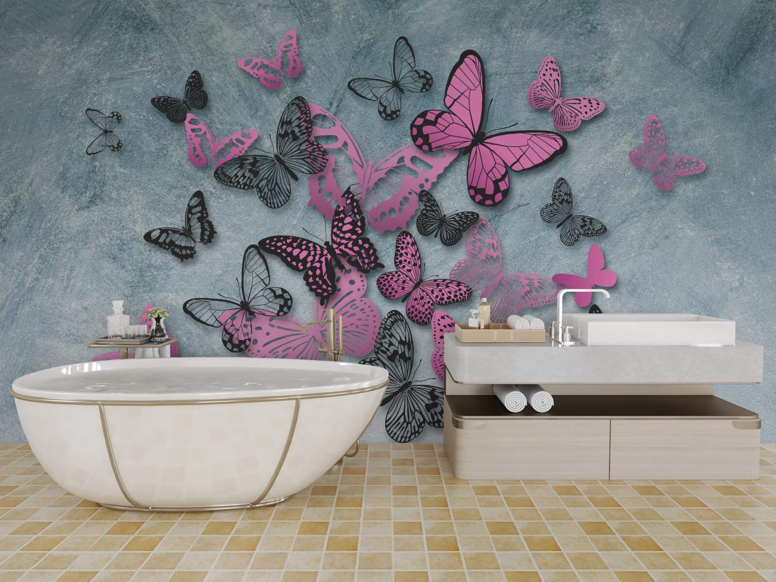 Fotobehang groep roze vlinders