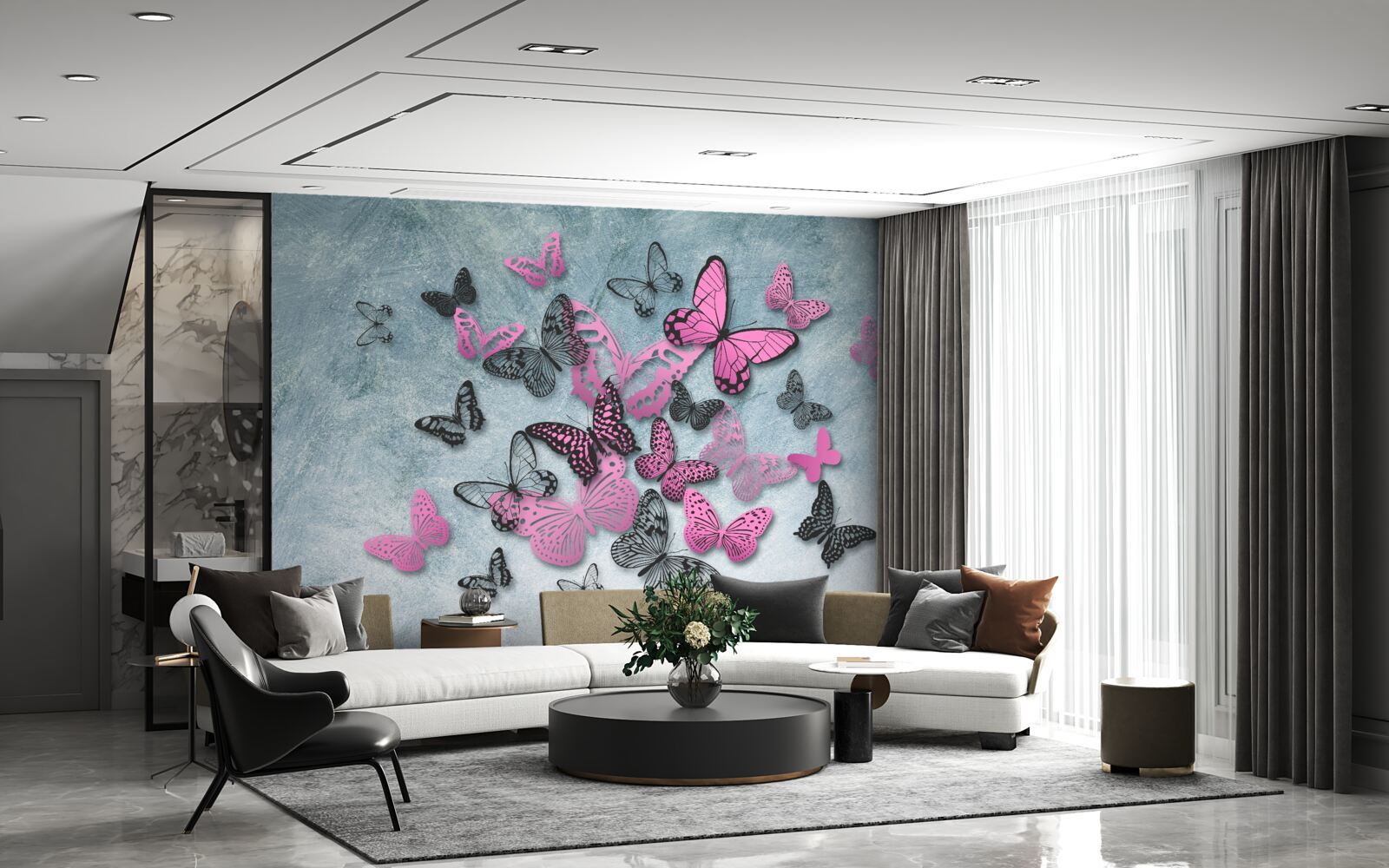 Fotobehang groep roze vlinders