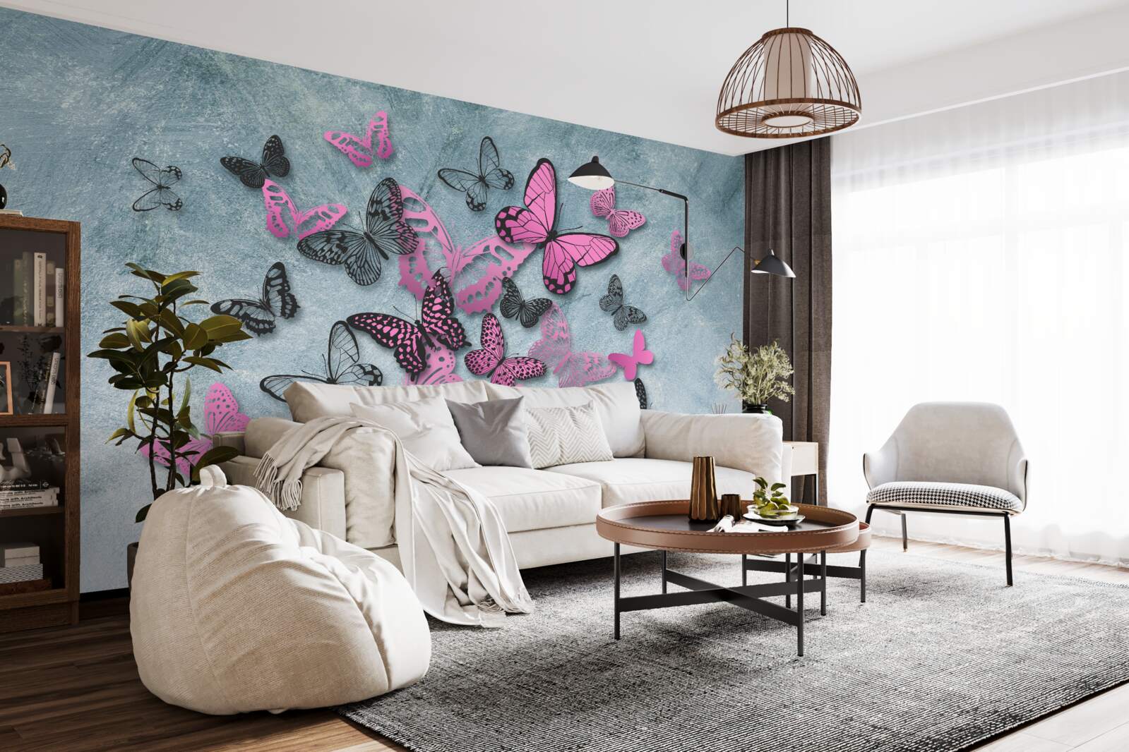 Fotobehang groep roze vlinders