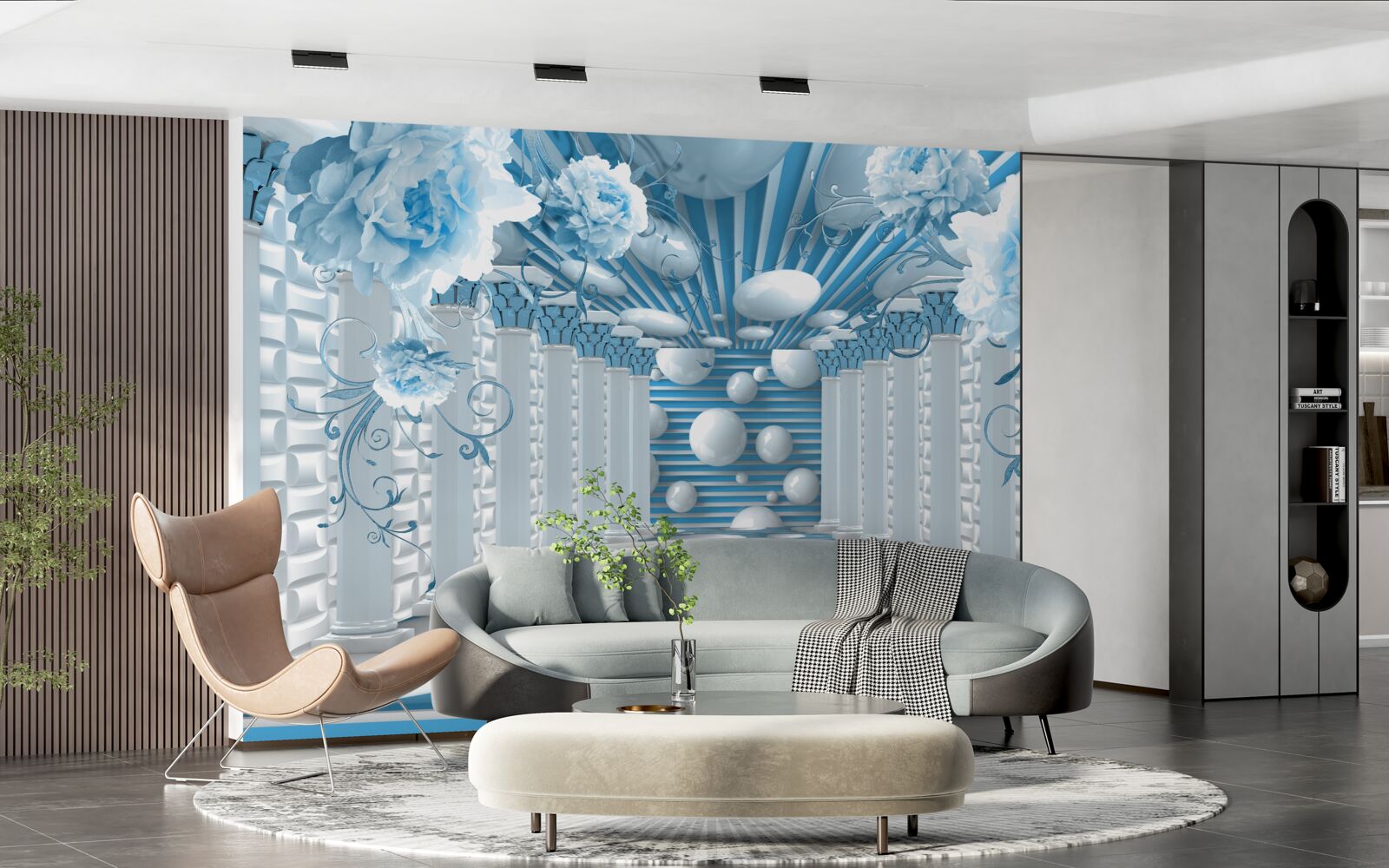 Fotobehang blauwe roos creëert een abstracte tunnel