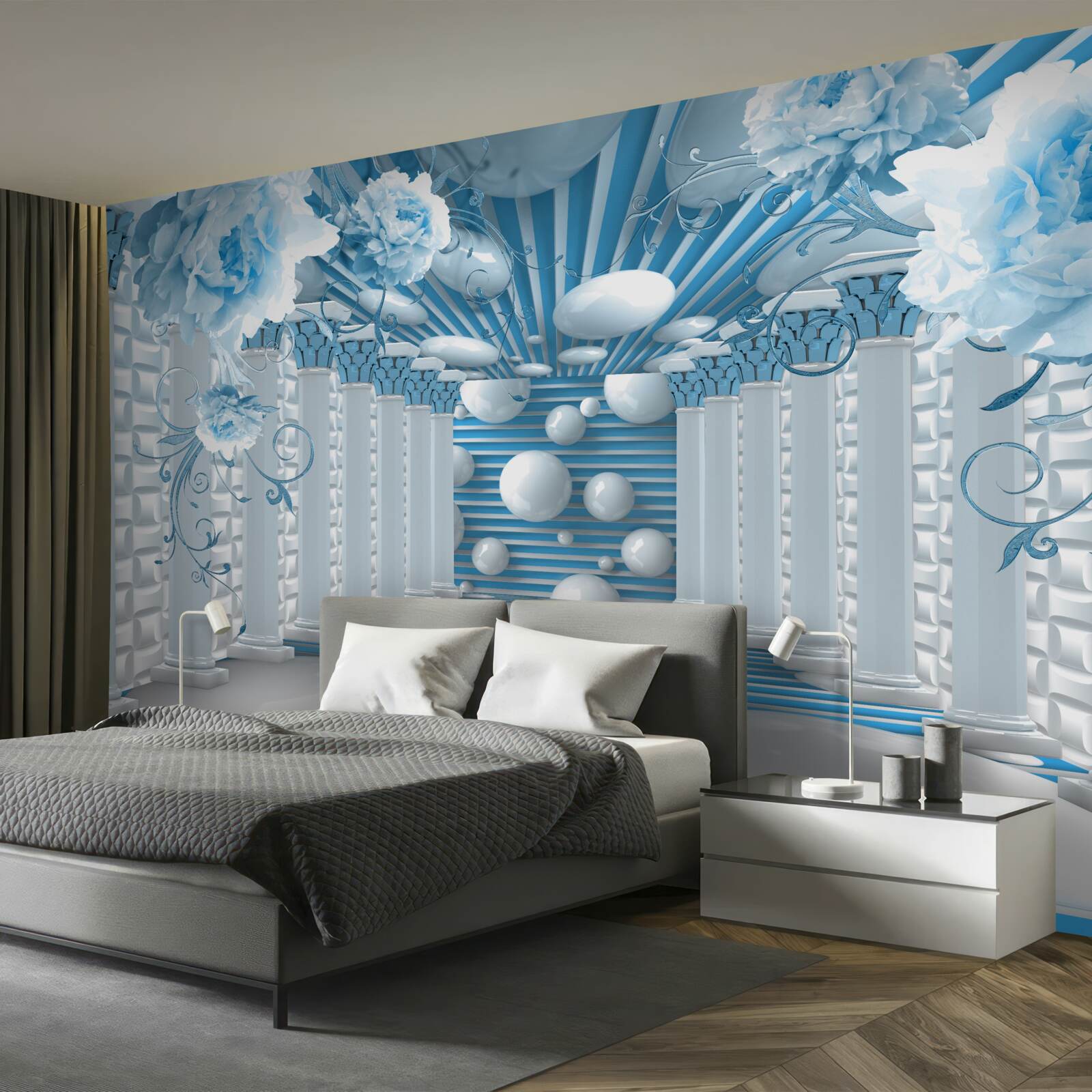 Fotobehang blauwe roos creëert een abstracte tunnel