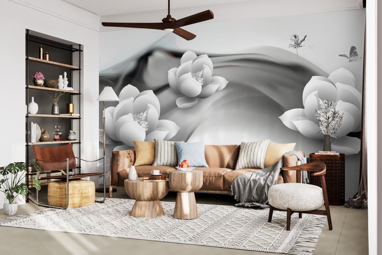 Fotobehang waterlelies in zwart-wit