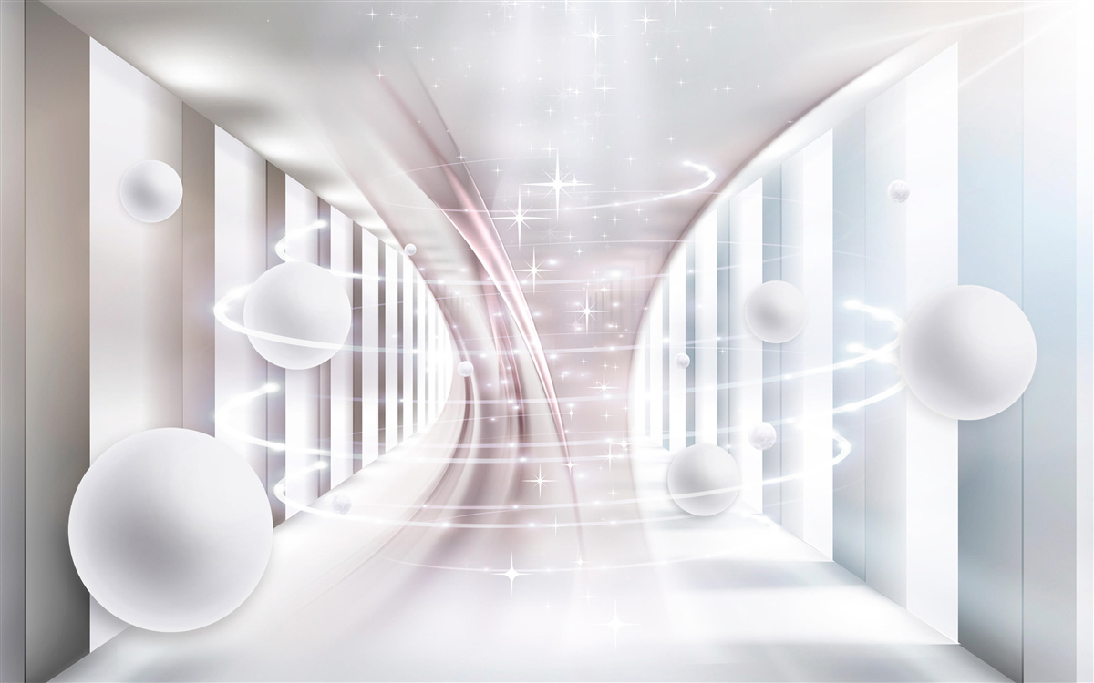 Fotobehang abstracte ballen en een vierkante tunnel